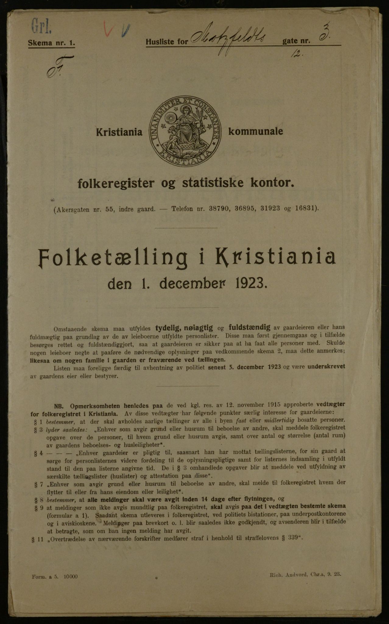 OBA, Municipal Census 1923 for Kristiania, 1923, p. 72851