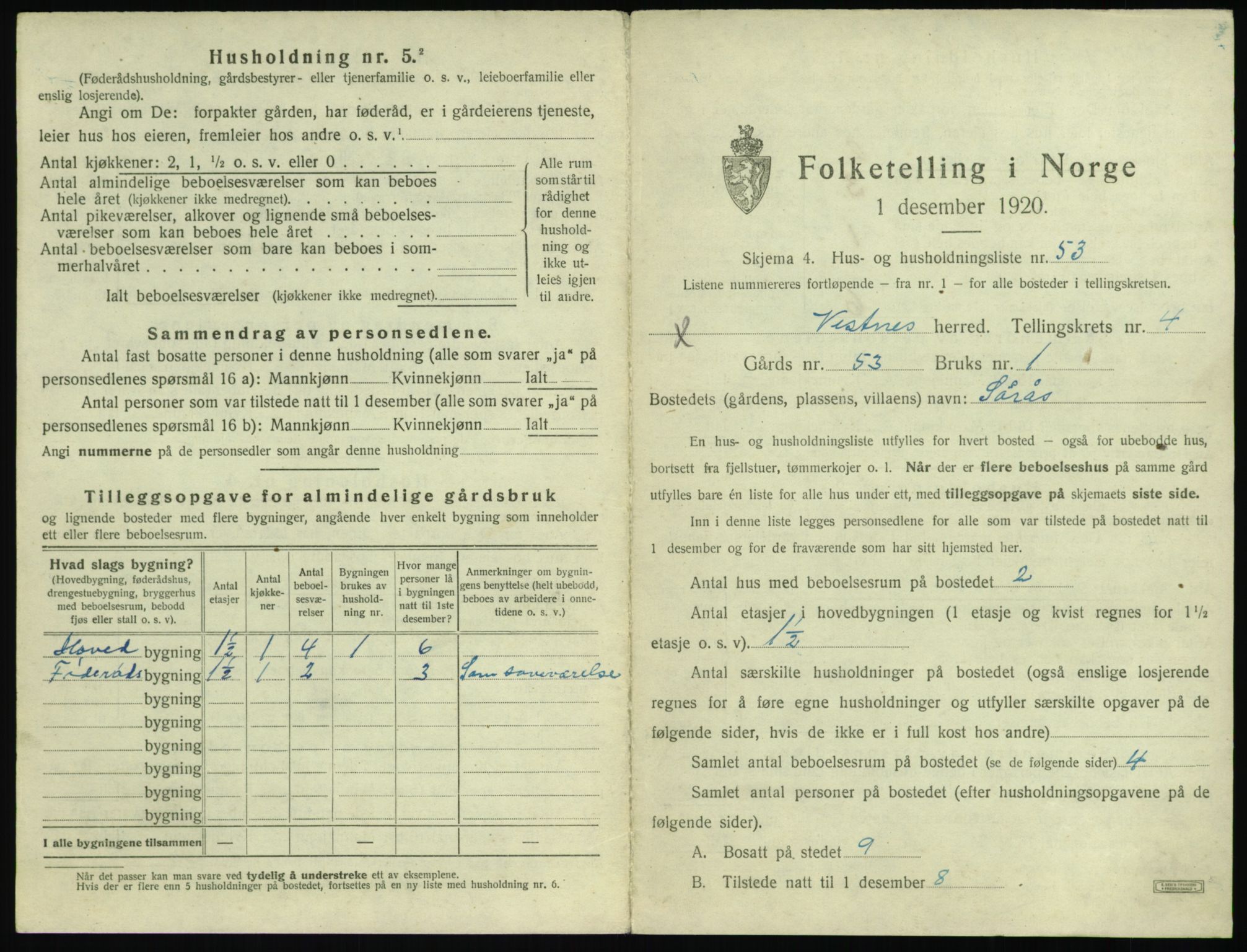 SAT, 1920 census for Vestnes, 1920, p. 571