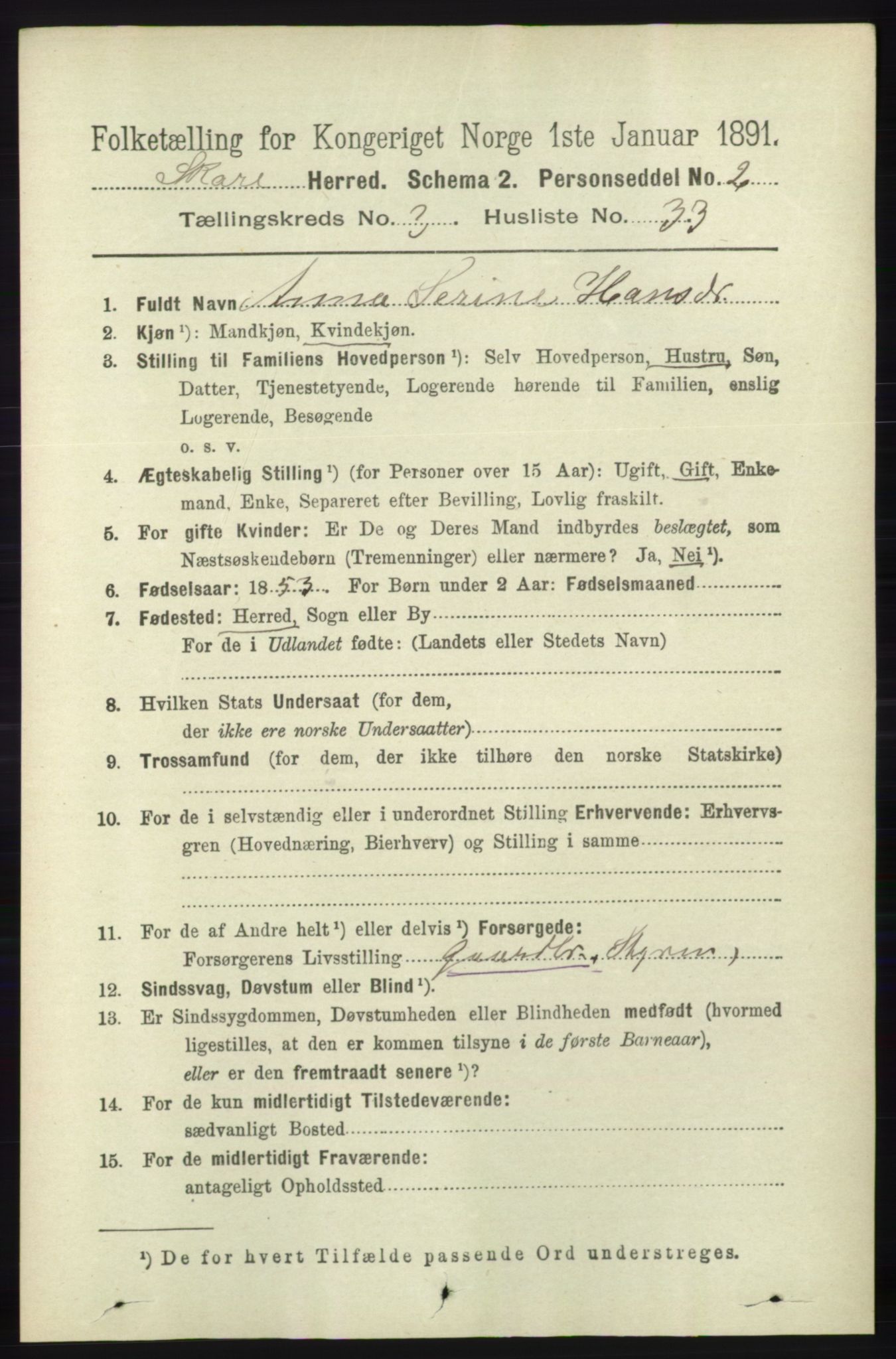 RA, 1891 census for 1153 Skåre, 1891, p. 1267