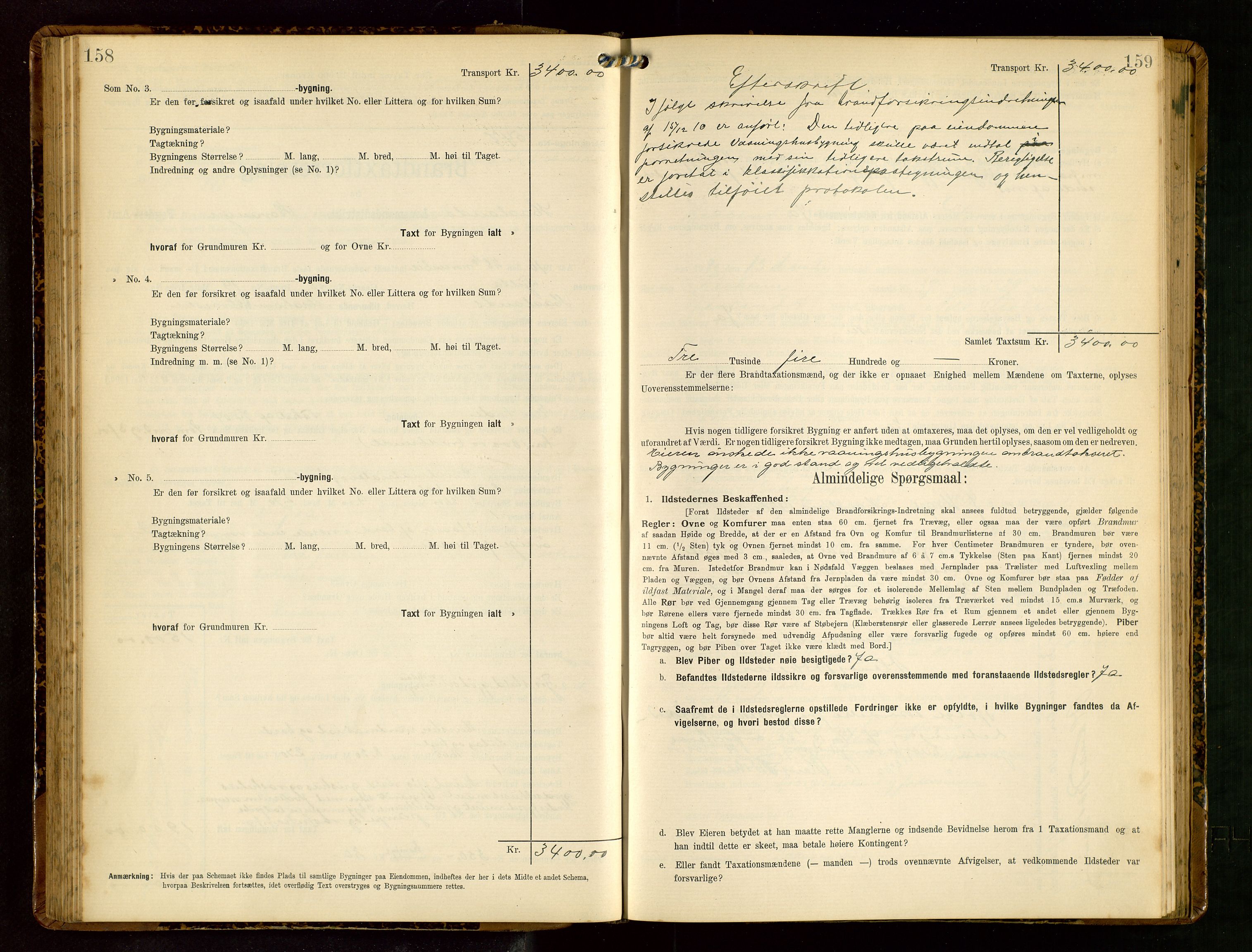 Håland lensmannskontor, AV/SAST-A-100100/Gob/L0003: Branntakstprotokoll - skjematakst. Register i boken., 1909-1910, p. 158-159