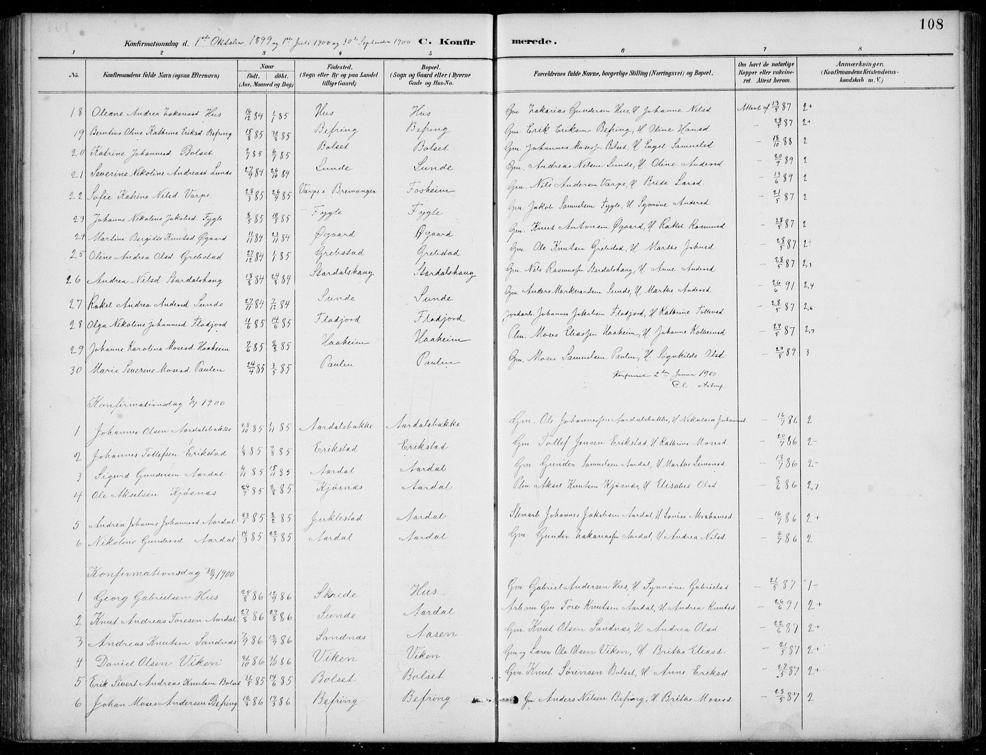 Jølster sokneprestembete, SAB/A-80701/H/Hab/Habb/L0002: Parish register (copy) no. B 2, 1887-1920, p. 108