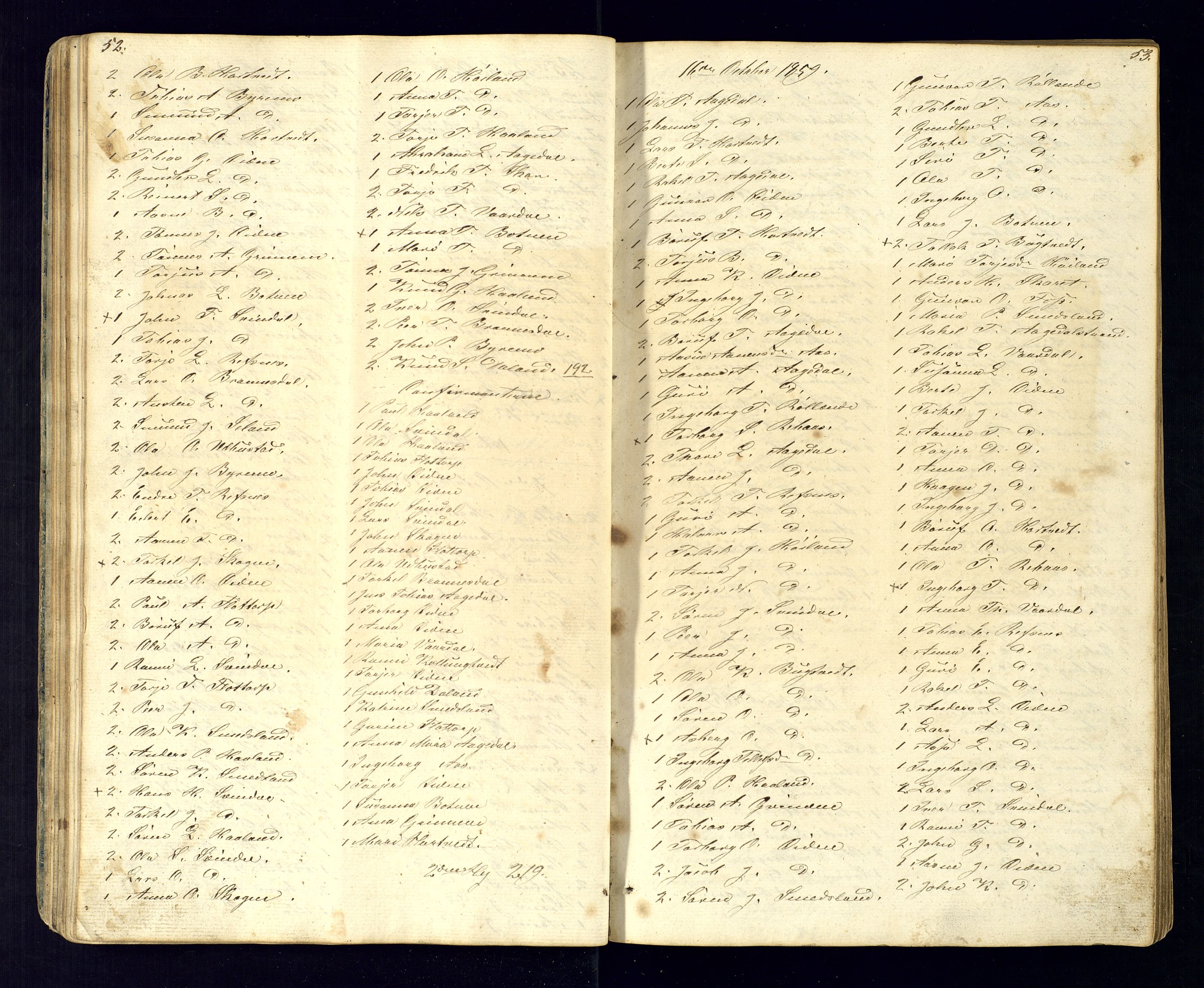 Bjelland sokneprestkontor, SAK/1111-0005/F/Fc/Fcc/L0003: Communicants register no. C-3, 1853-1883, p. 52-53
