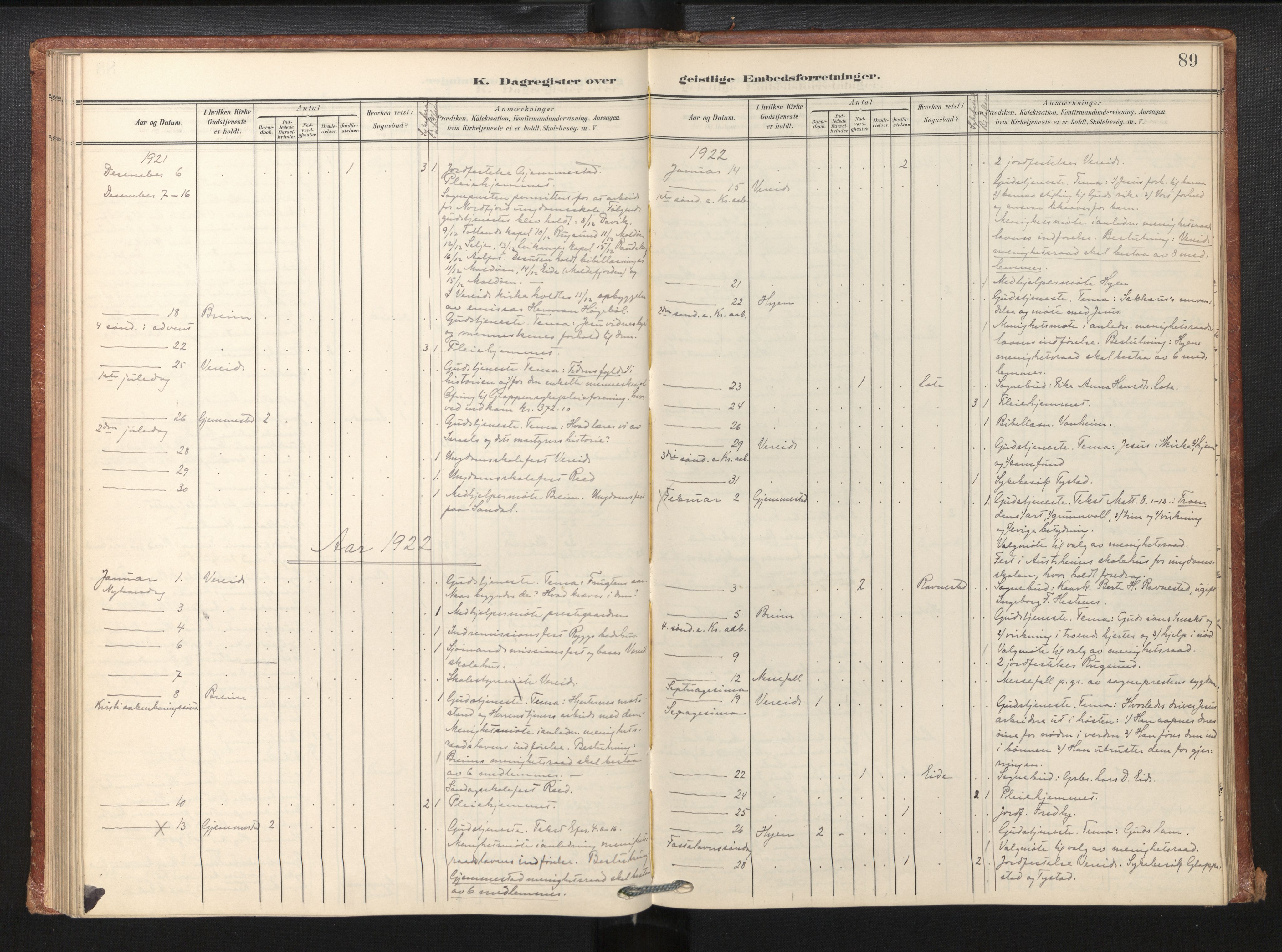 Gloppen sokneprestembete, AV/SAB-A-80101/H/Haa/Haaf/L0002: Diary records no. F 2, 1904-1932, p. 89