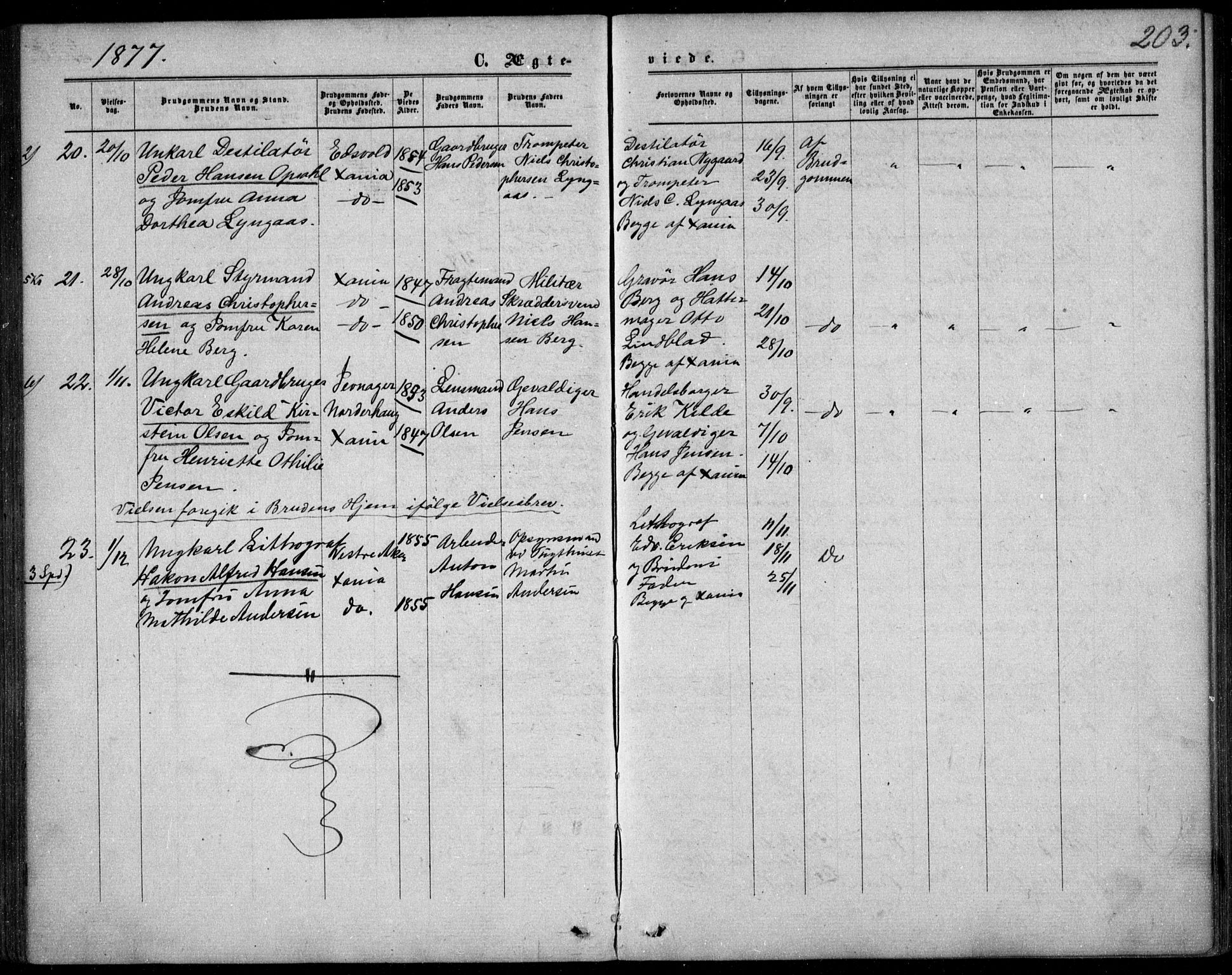 Garnisonsmenigheten Kirkebøker, AV/SAO-A-10846/F/Fa/L0011: Parish register (official) no. 11, 1870-1880, p. 203