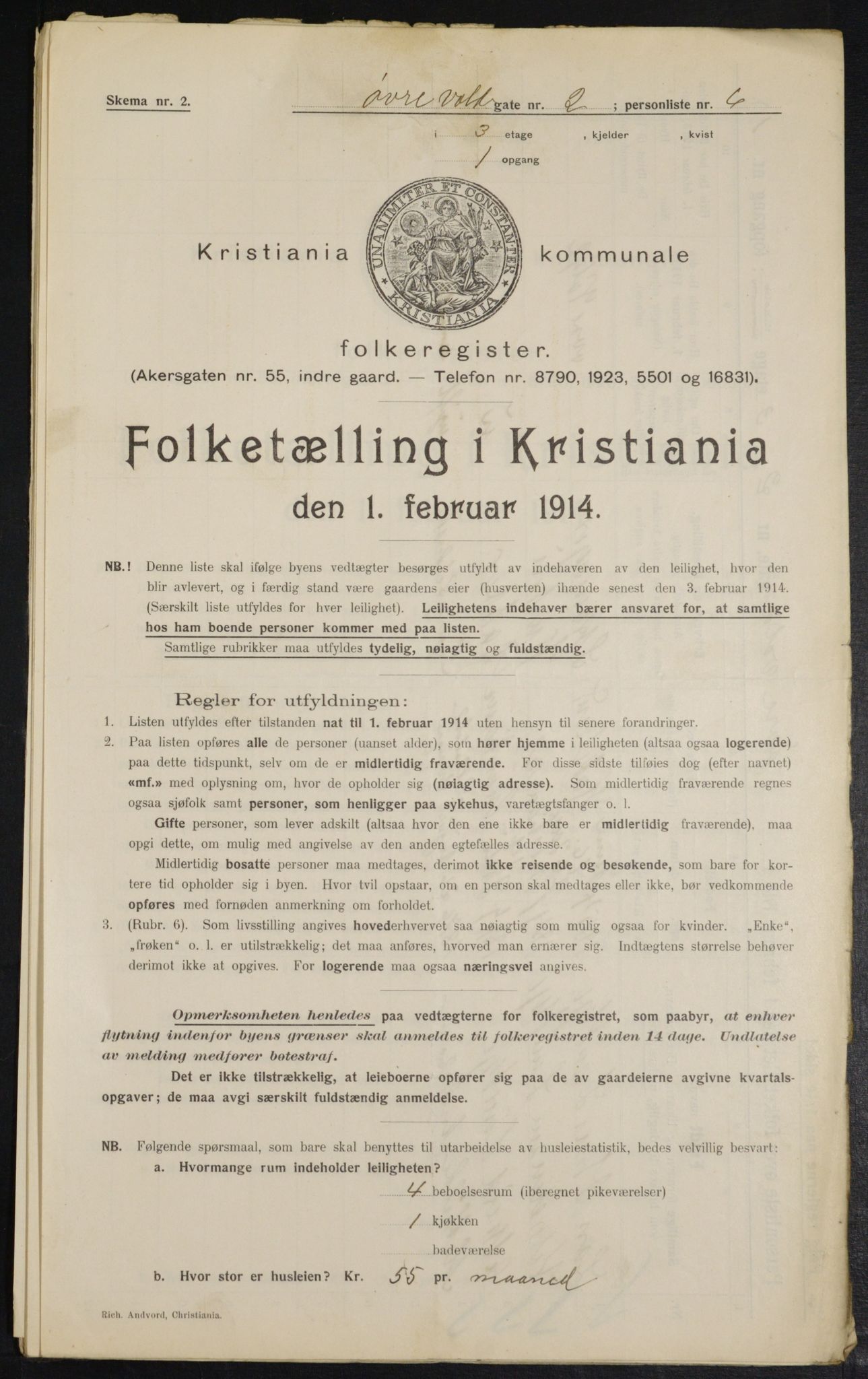 OBA, Municipal Census 1914 for Kristiania, 1914, p. 131106