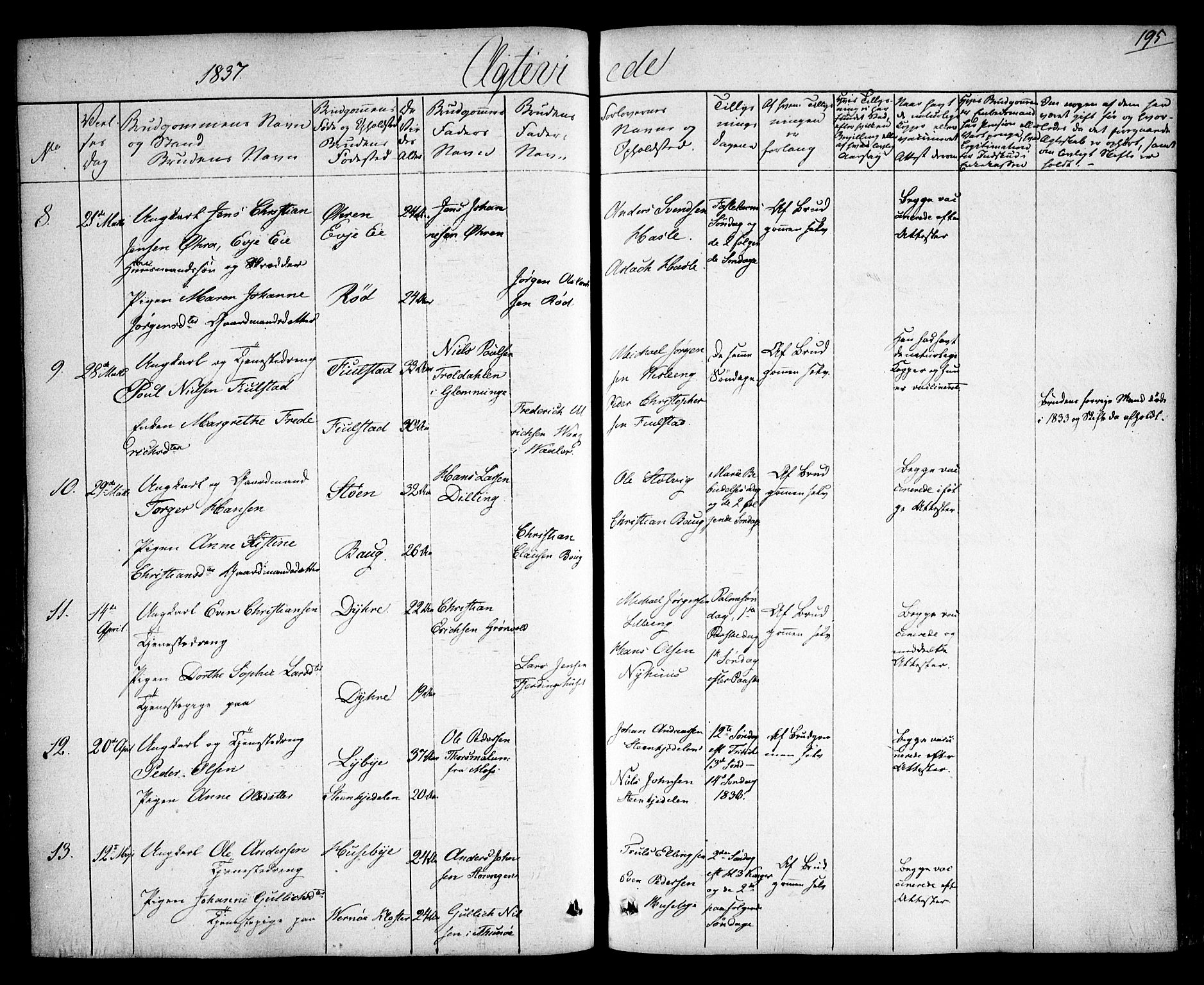 Rygge prestekontor Kirkebøker, AV/SAO-A-10084b/F/Fa/L0004: Parish register (official) no. 4, 1836-1851, p. 195