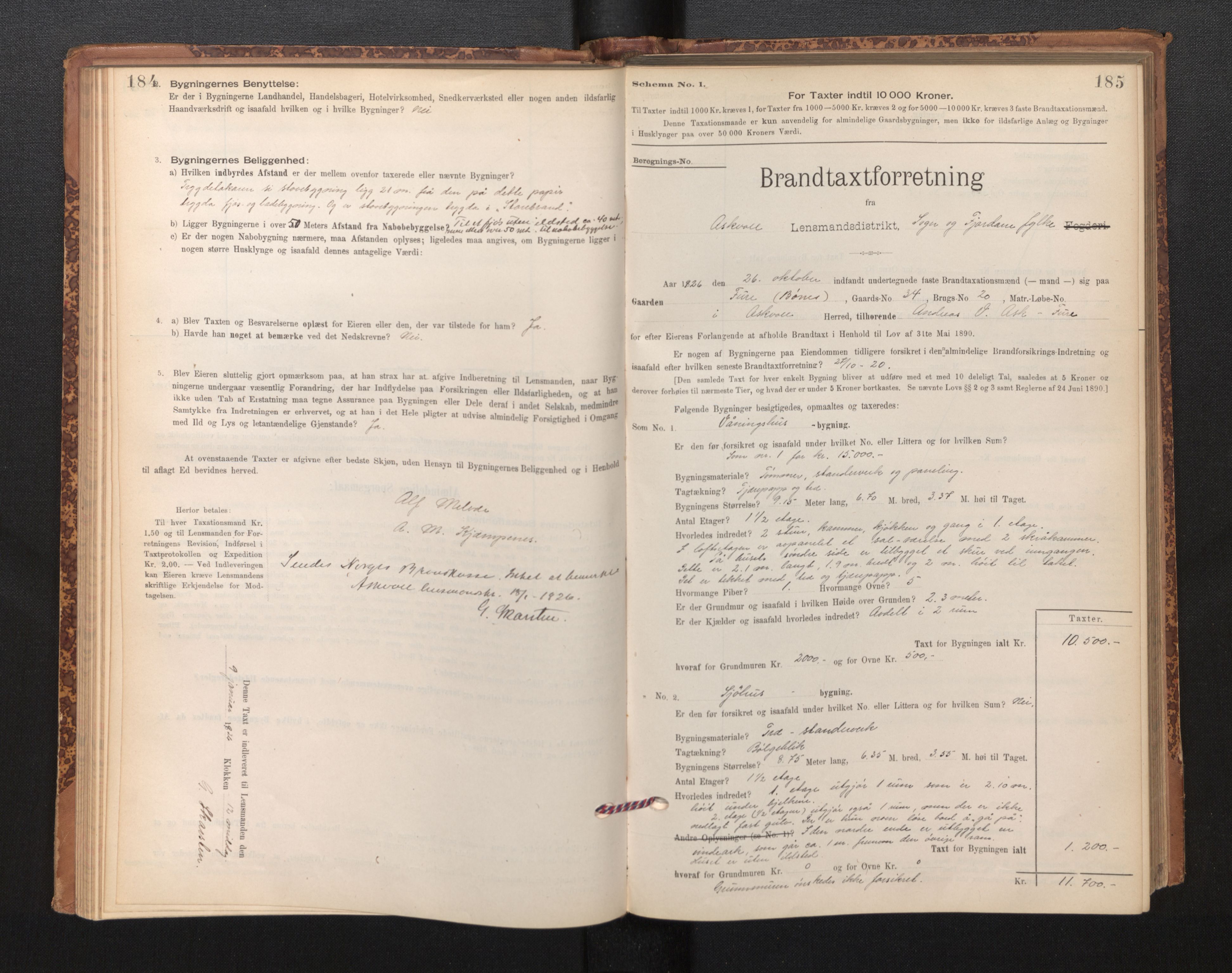 Lensmannen i Askvoll, AV/SAB-A-26301/0012/L0004: Branntakstprotokoll, skjematakst og liste over branntakstmenn, 1895-1932, p. 184-185