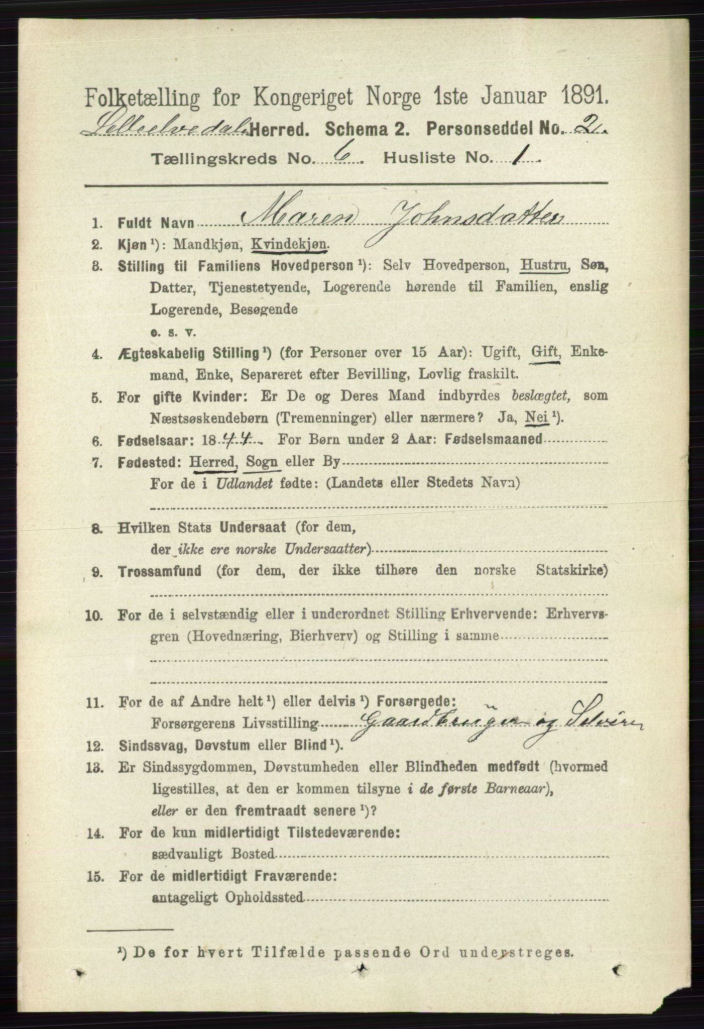 RA, 1891 census for 0438 Lille Elvedalen, 1891, p. 1831