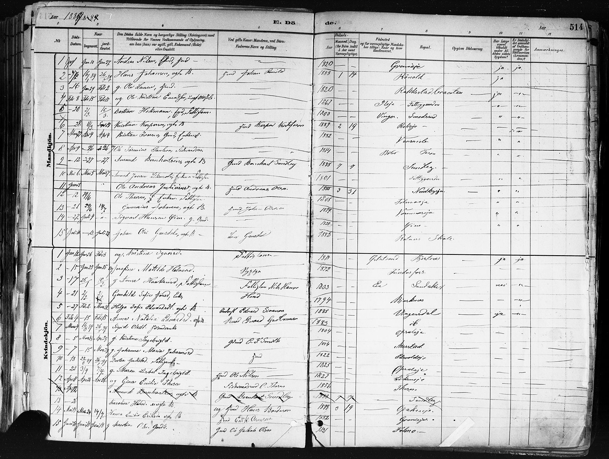 Nes prestekontor Kirkebøker, SAO/A-10410/F/Fa/L0010: Parish register (official) no. I 10, 1883-1898, p. 514