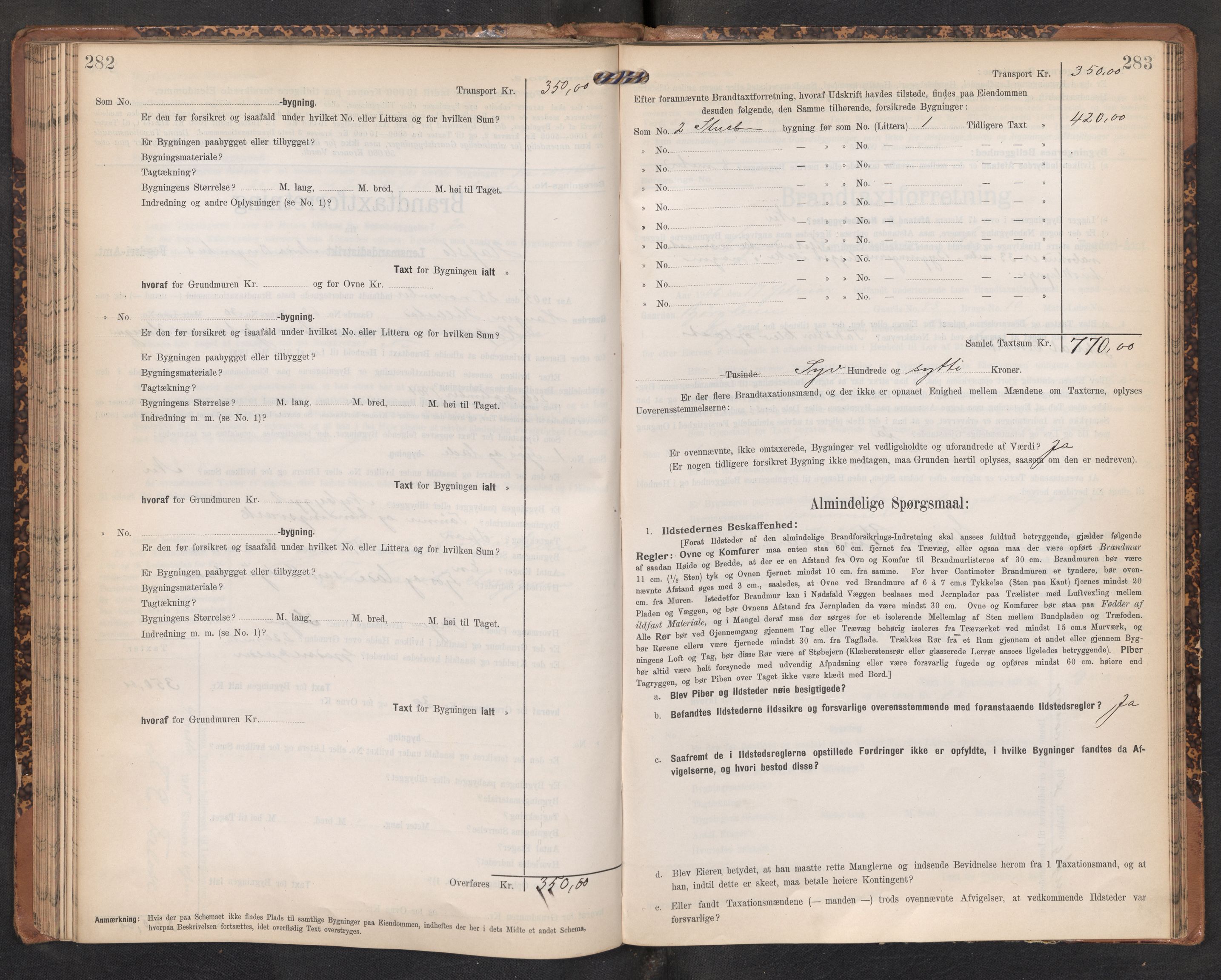 Lensmannen i Hafslo, AV/SAB-A-28001/0012/L0007: Branntakstprotokoll, skjematakst, 1905-1922, p. 282-283