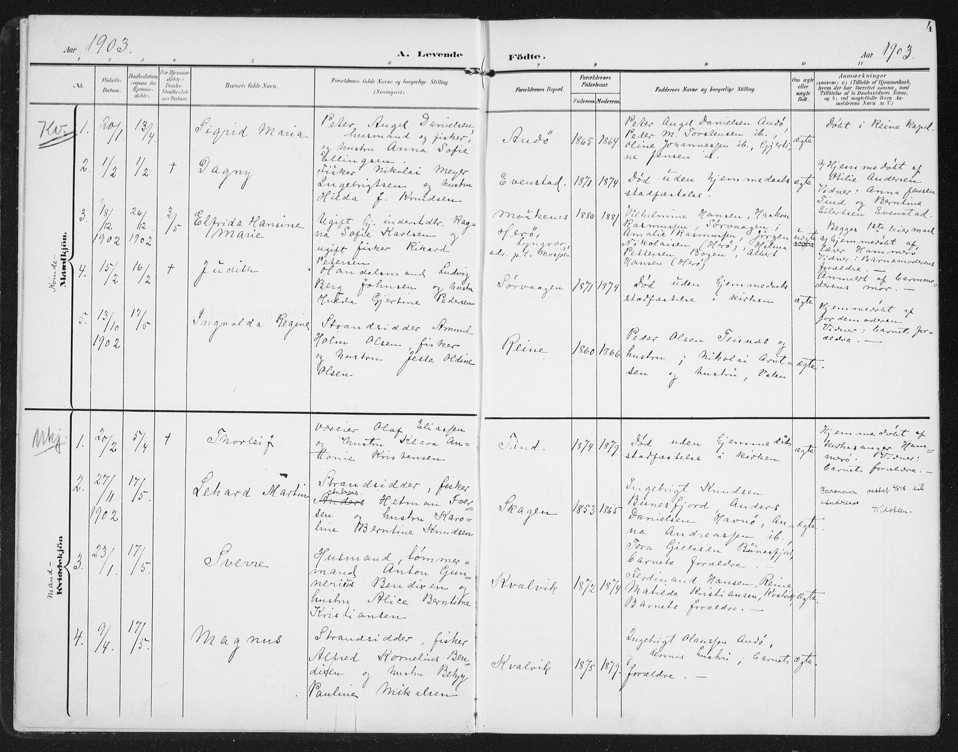 Ministerialprotokoller, klokkerbøker og fødselsregistre - Nordland, AV/SAT-A-1459/886/L1221: Parish register (official) no. 886A03, 1903-1913, p. 4