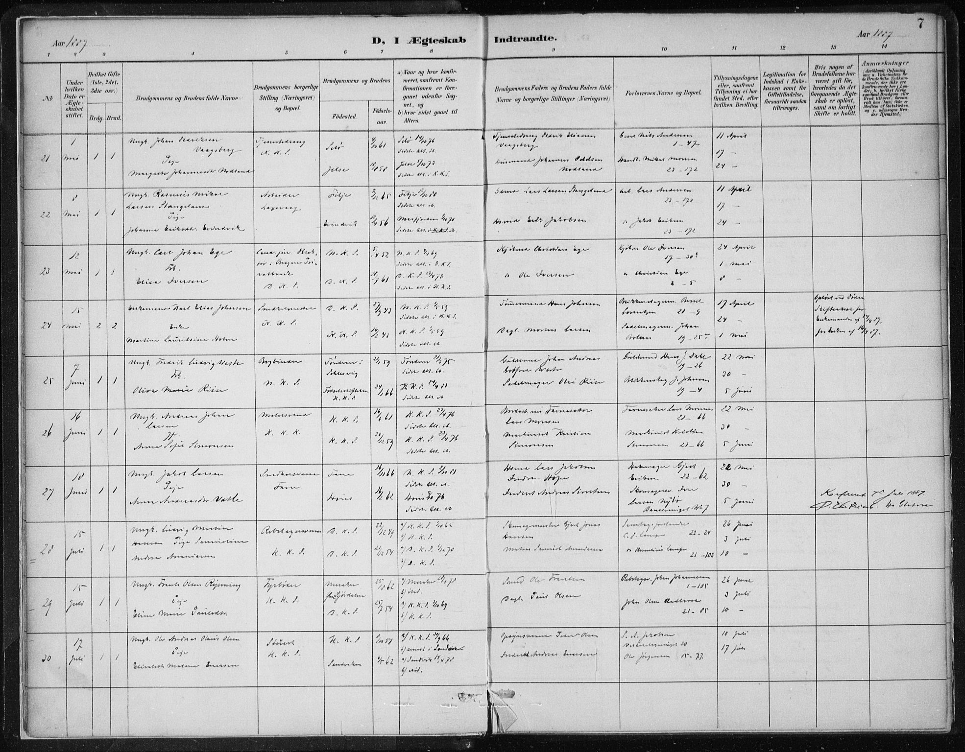 Korskirken sokneprestembete, AV/SAB-A-76101/H/Hab: Parish register (copy) no. D 3, 1887-1906, p. 7