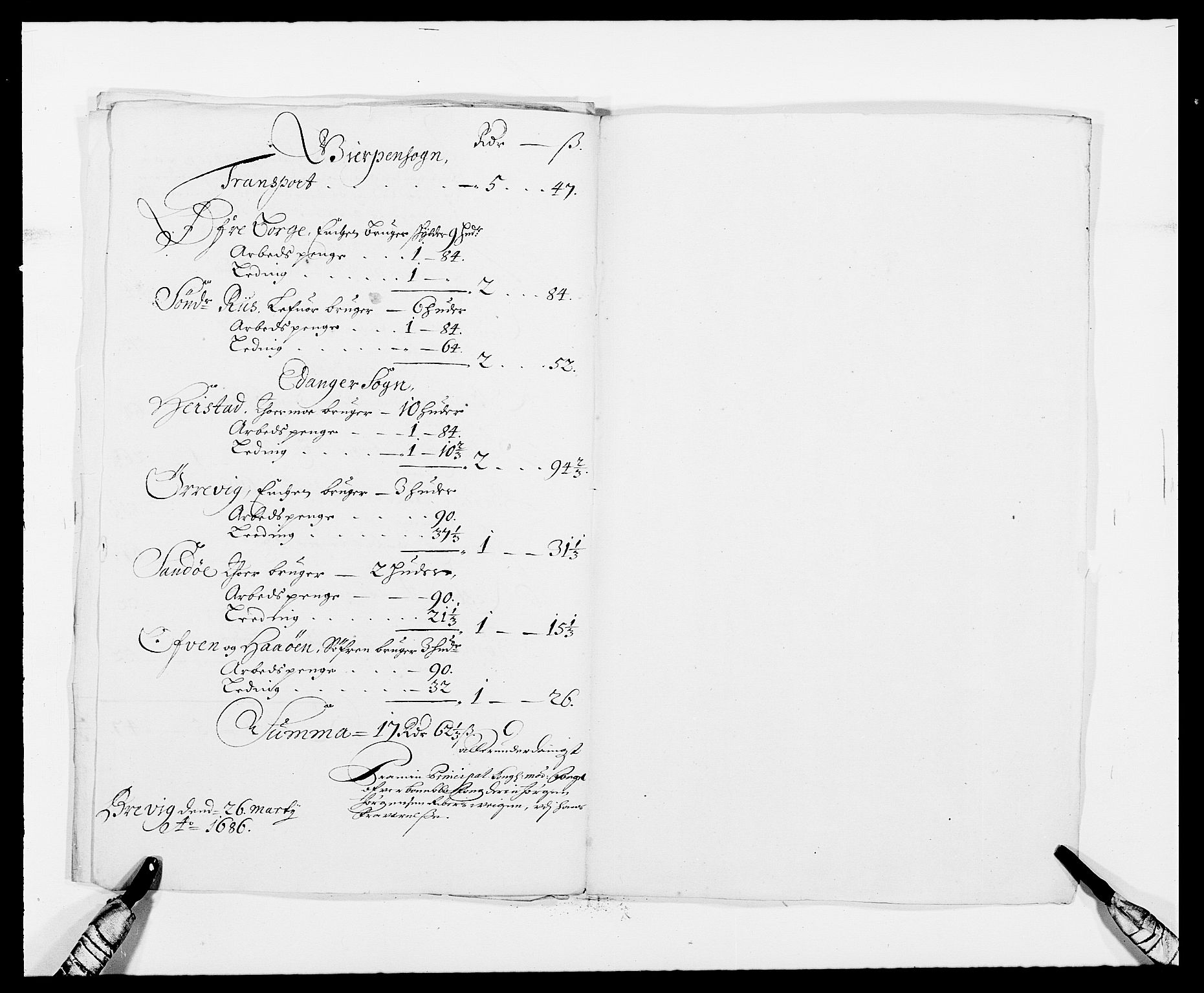 Rentekammeret inntil 1814, Reviderte regnskaper, Fogderegnskap, AV/RA-EA-4092/R34/L2048: Fogderegnskap Bamble, 1685-1687, p. 190