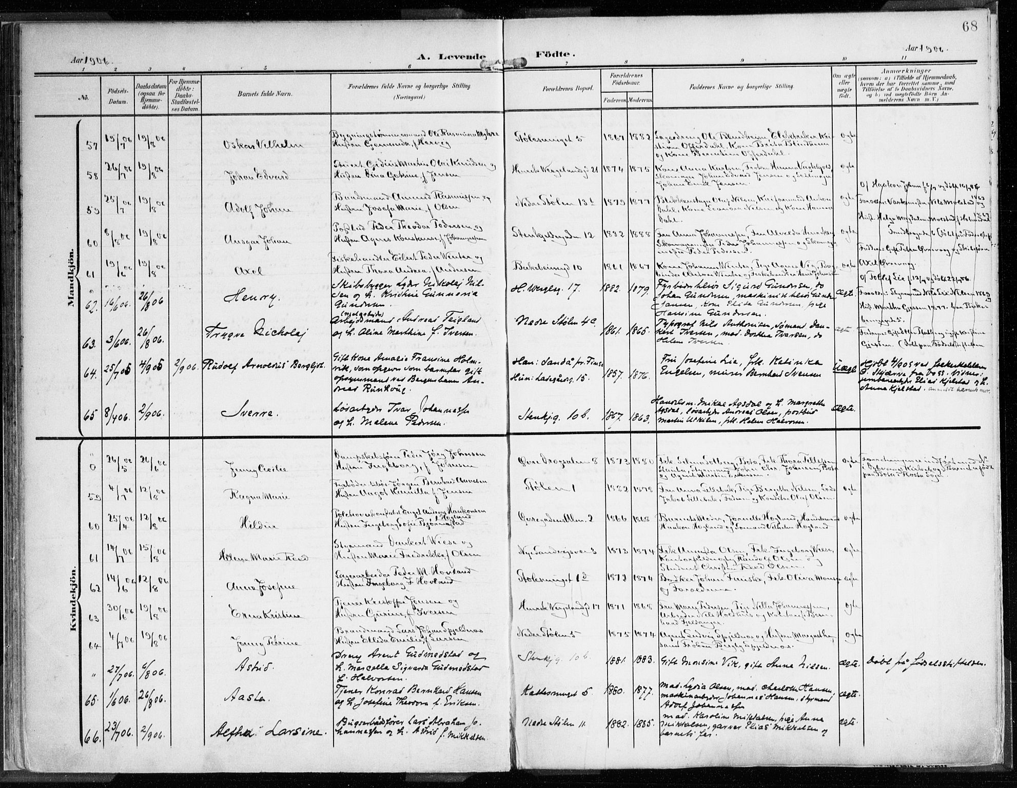 Mariakirken Sokneprestembete, AV/SAB-A-76901/H/Haa/L0010: Parish register (official) no. B 1, 1901-1915, p. 68