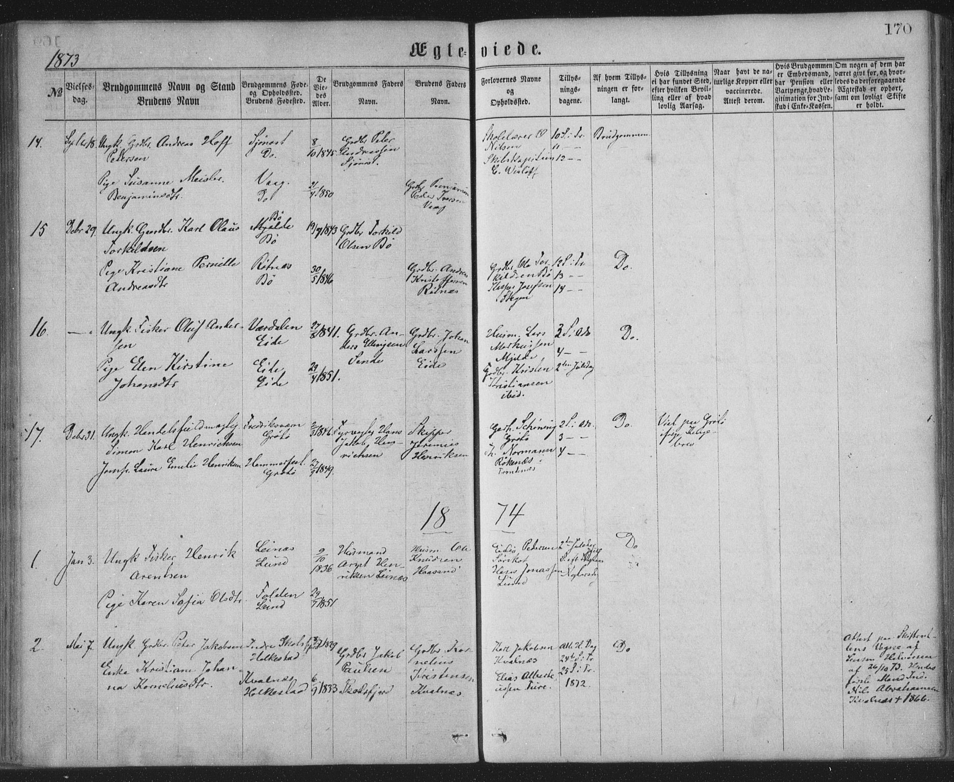 Ministerialprotokoller, klokkerbøker og fødselsregistre - Nordland, AV/SAT-A-1459/855/L0801: Parish register (official) no. 855A09, 1864-1874, p. 170