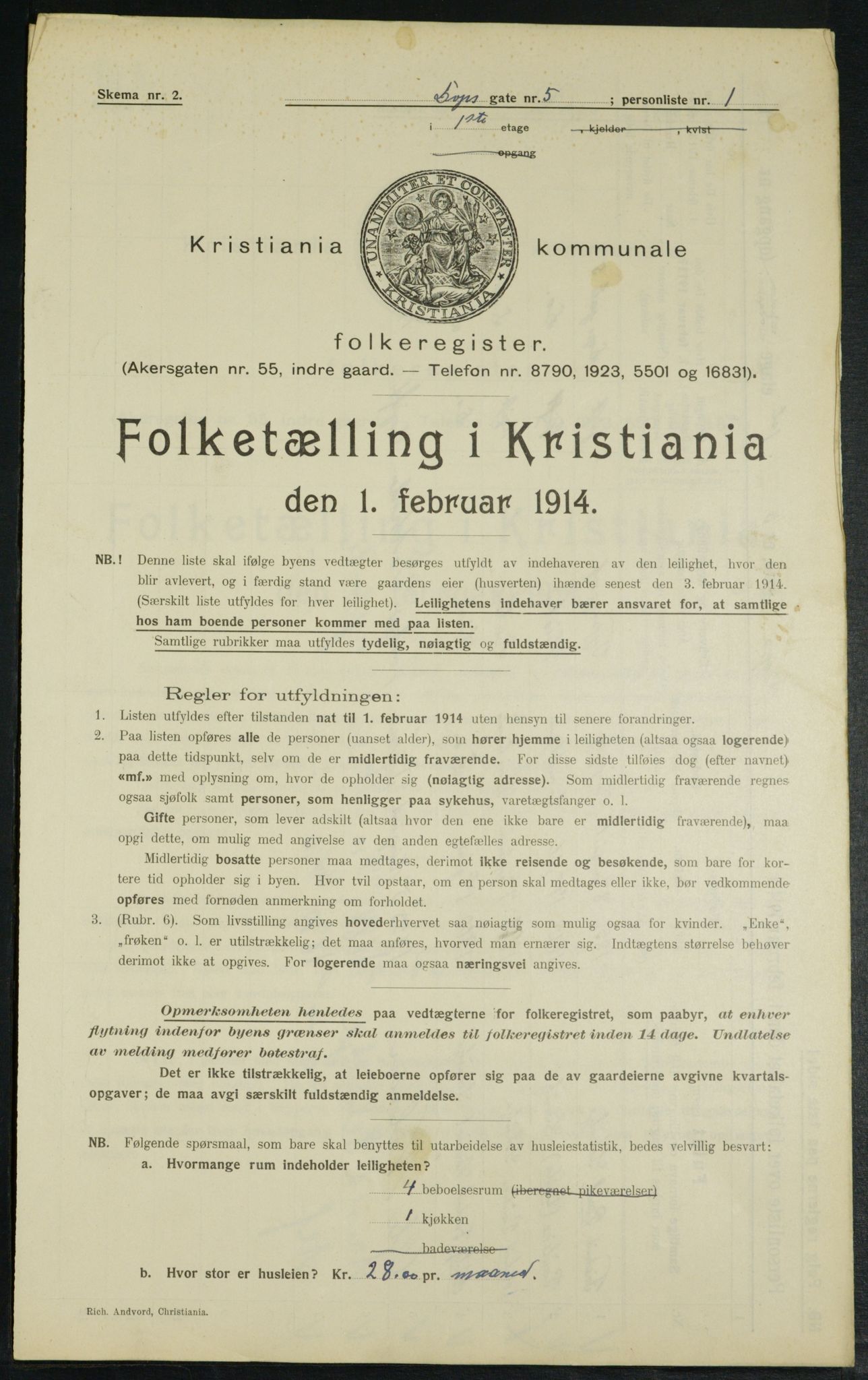 OBA, Municipal Census 1914 for Kristiania, 1914, p. 16056