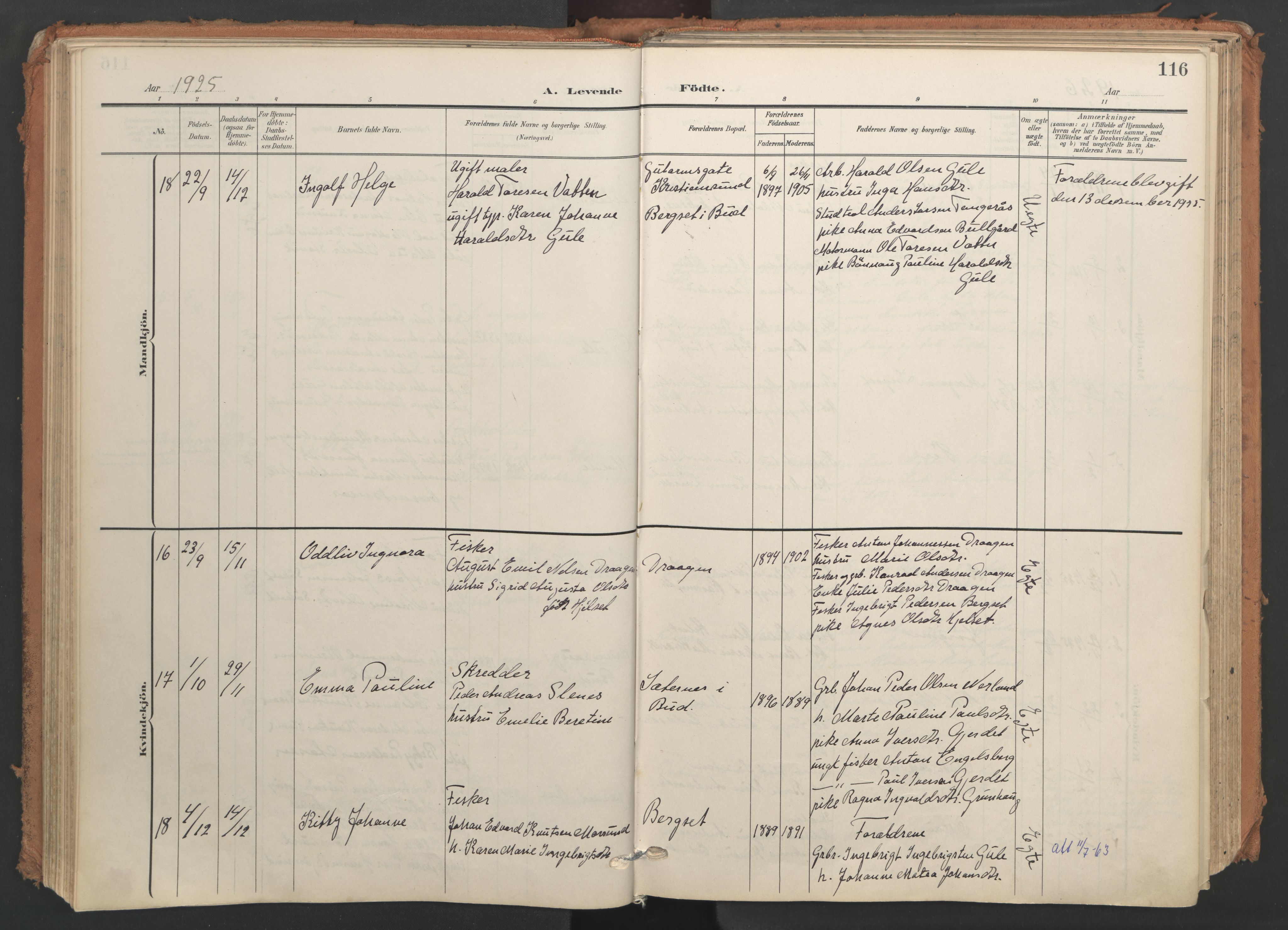 Ministerialprotokoller, klokkerbøker og fødselsregistre - Møre og Romsdal, AV/SAT-A-1454/566/L0771: Parish register (official) no. 566A10, 1904-1929, p. 116