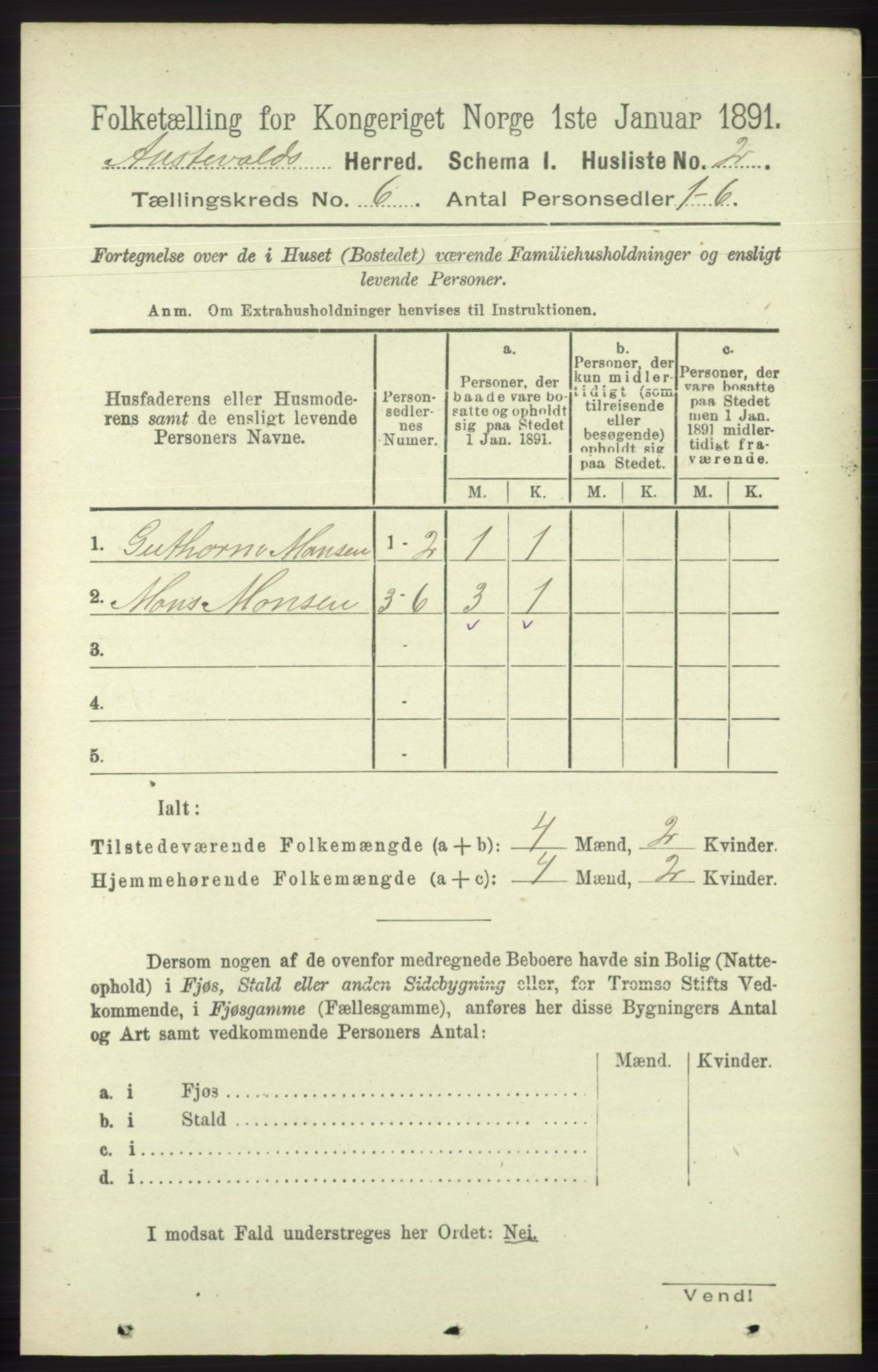 RA, 1891 census for 1244 Austevoll, 1891, p. 2518