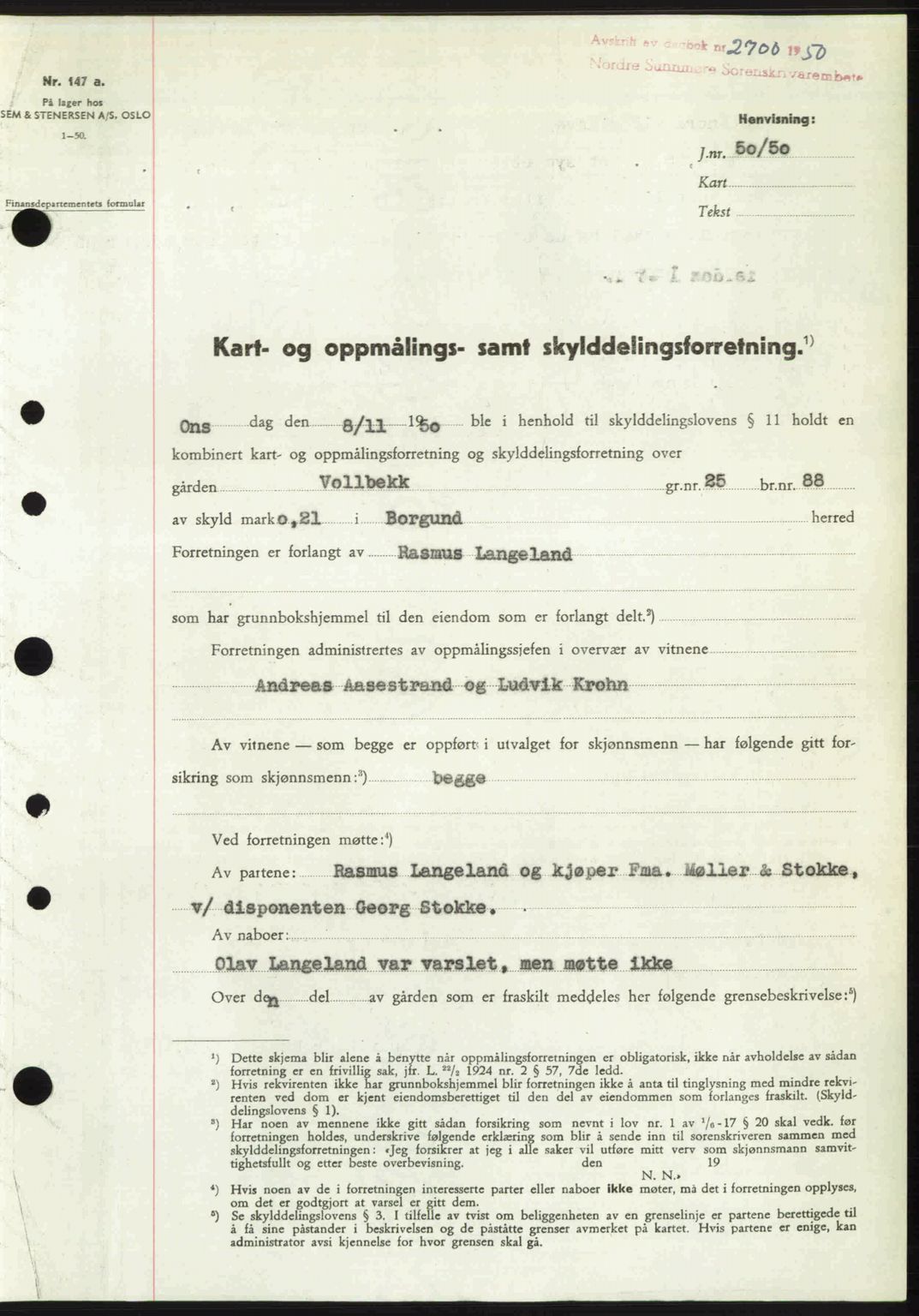 Nordre Sunnmøre sorenskriveri, AV/SAT-A-0006/1/2/2C/2Ca: Mortgage book no. A36, 1950-1950, Diary no: : 2700/1950