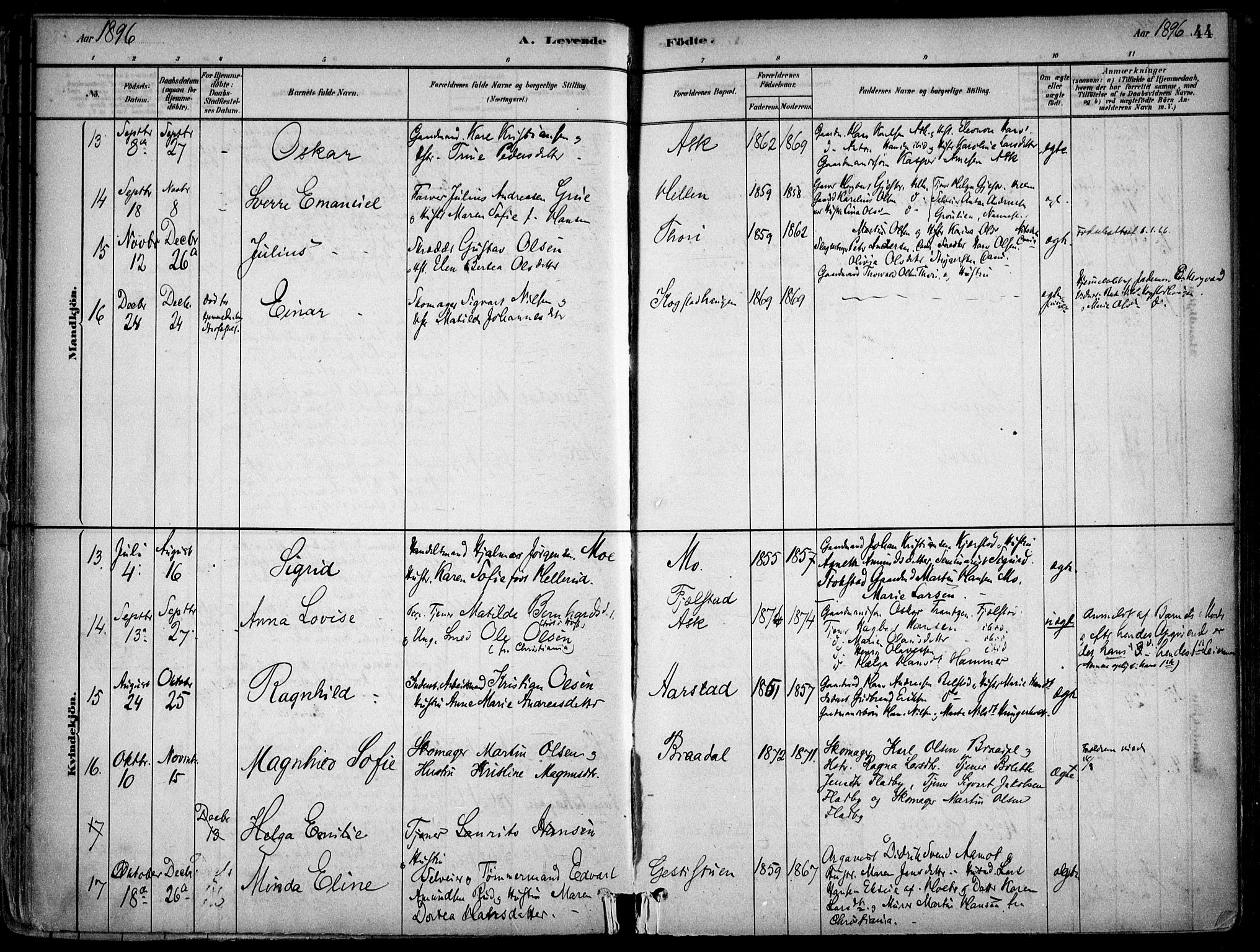 Gjerdrum prestekontor Kirkebøker, AV/SAO-A-10412b/F/Fb/L0001: Parish register (official) no. II 1, 1881-1921, p. 44