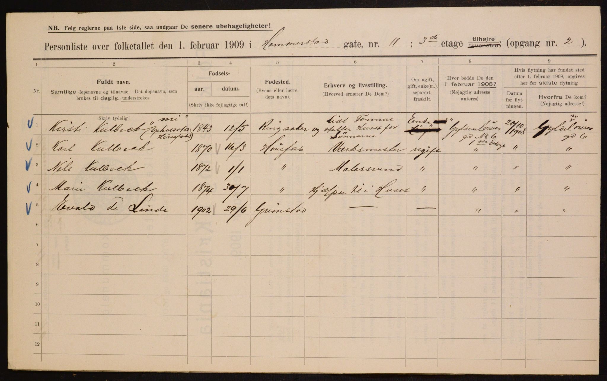 OBA, Municipal Census 1909 for Kristiania, 1909, p. 31452