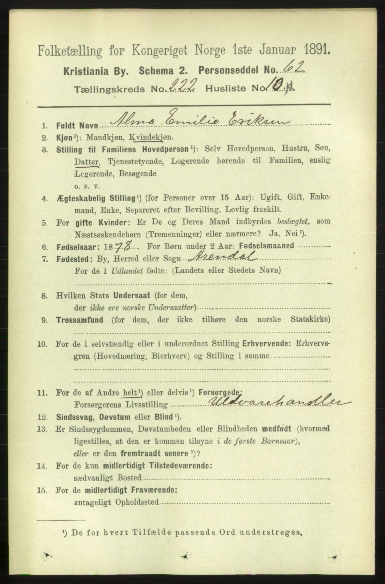 RA, 1891 census for 0301 Kristiania, 1891, p. 133461