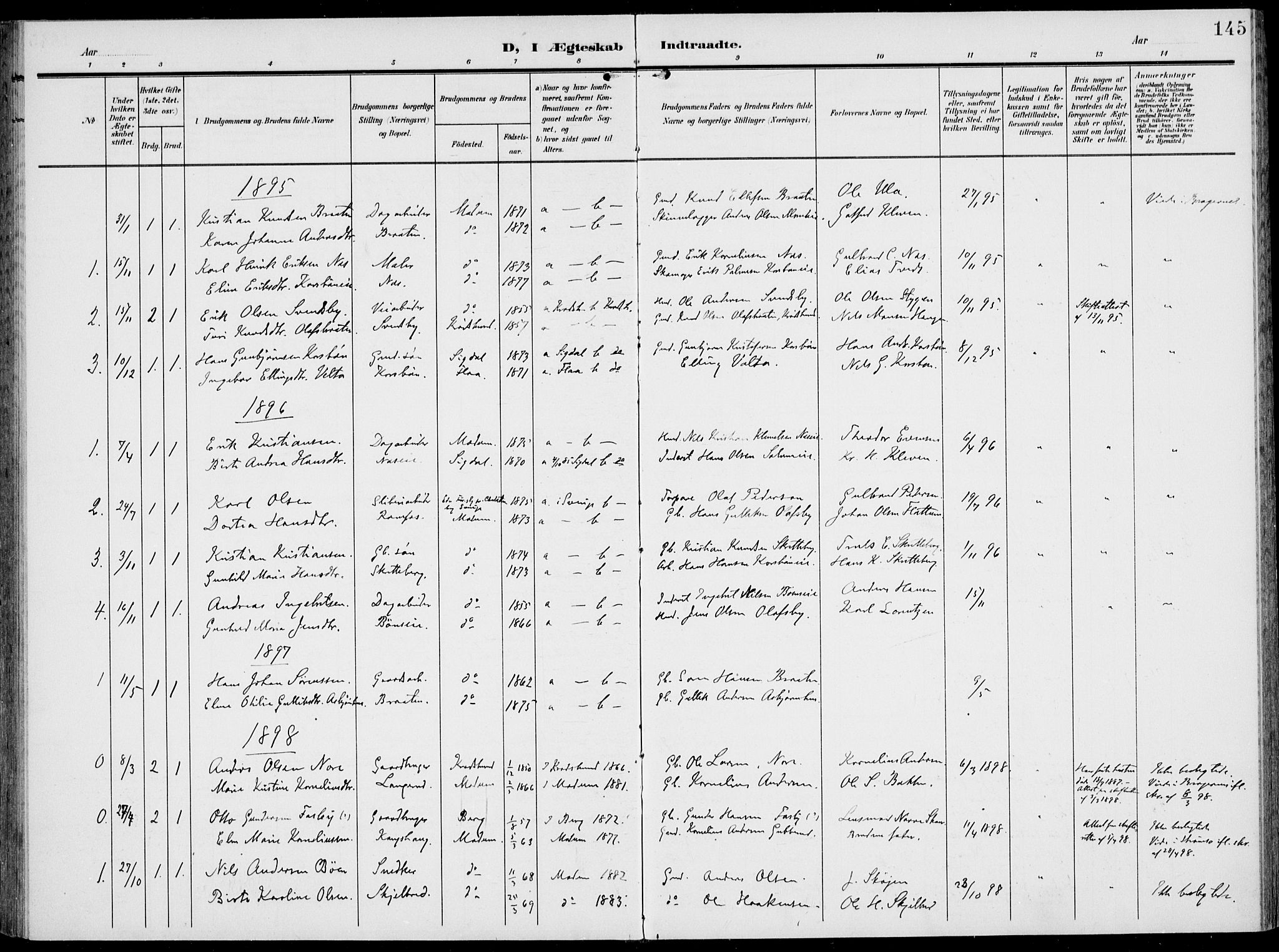 Modum kirkebøker, AV/SAKO-A-234/F/Fa/L0019: Parish register (official) no. 19, 1890-1914, p. 145