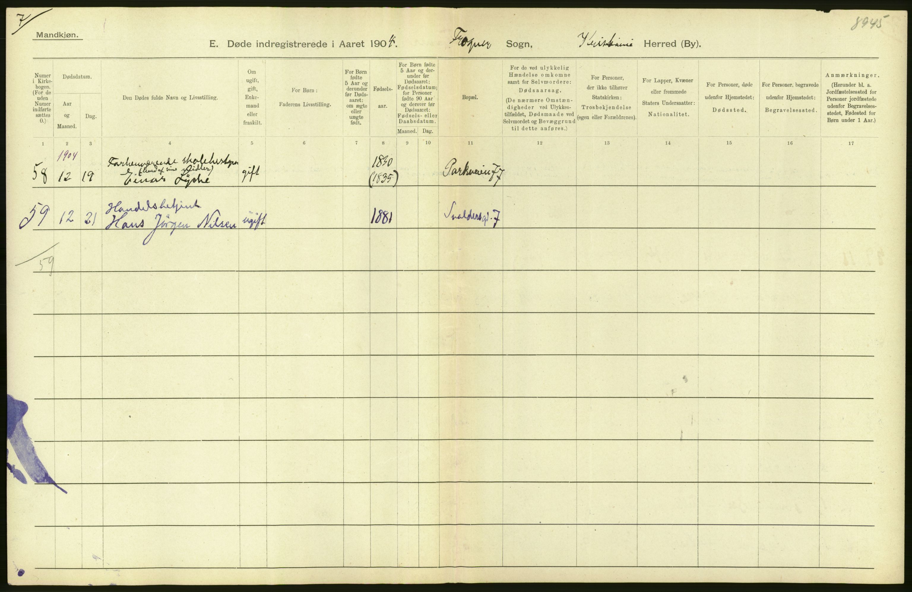 Statistisk sentralbyrå, Sosiodemografiske emner, Befolkning, AV/RA-S-2228/D/Df/Dfa/Dfab/L0004: Kristiania: Gifte, døde, 1904, p. 268