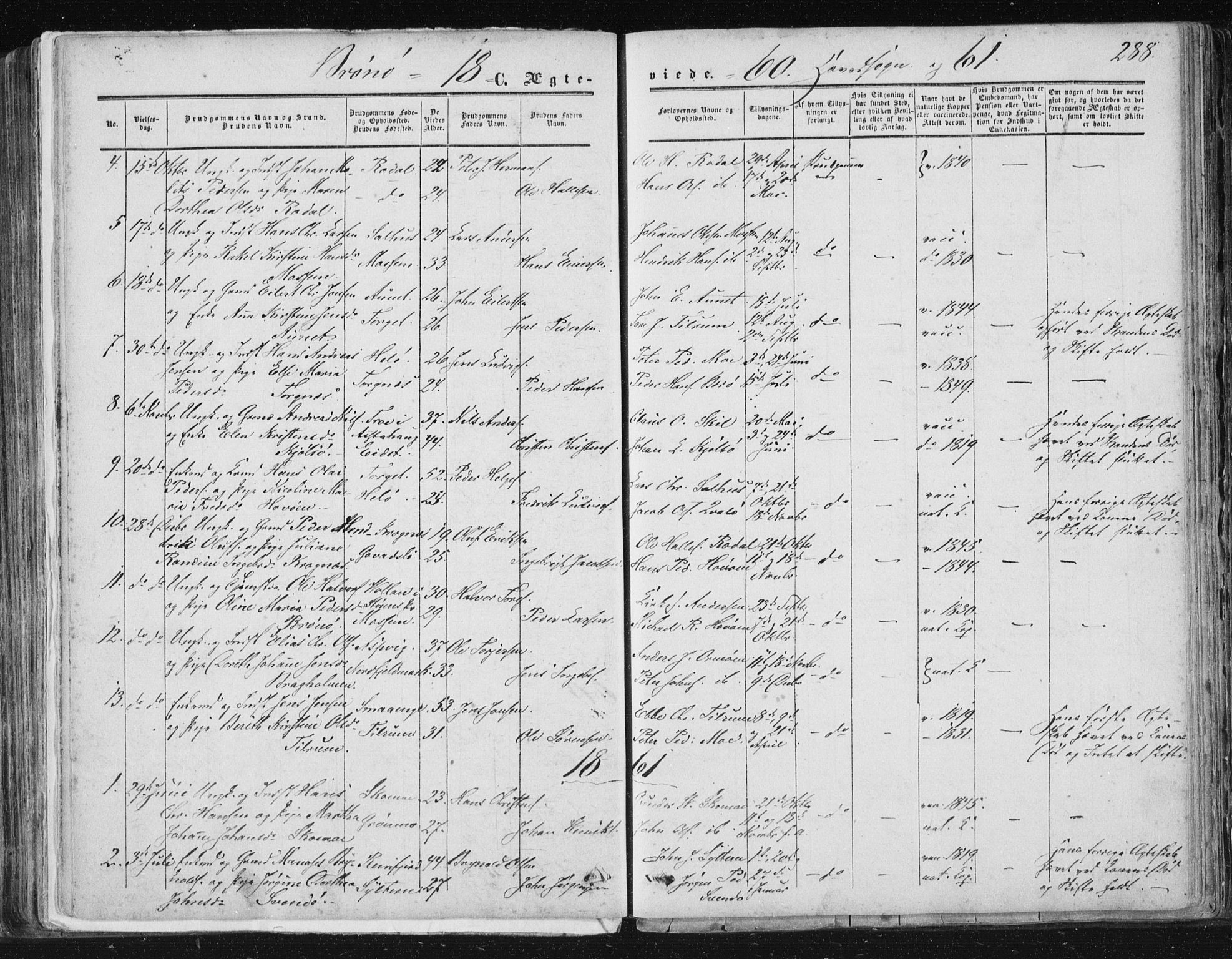 Ministerialprotokoller, klokkerbøker og fødselsregistre - Nordland, SAT/A-1459/813/L0198: Parish register (official) no. 813A08, 1834-1874, p. 288