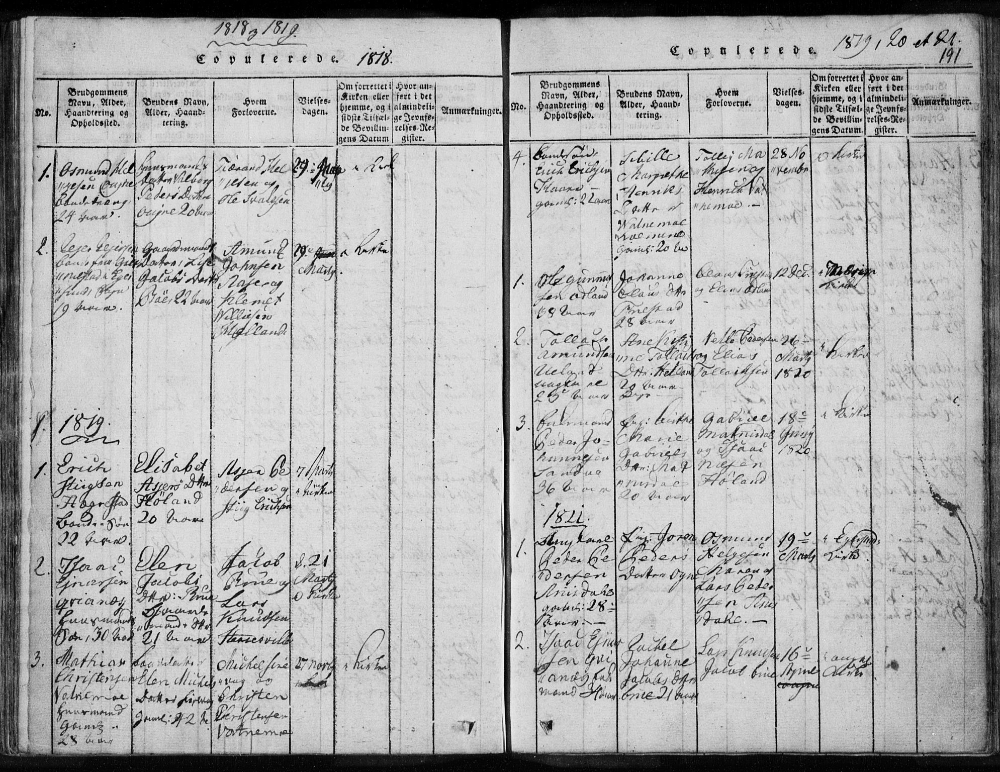 Eigersund sokneprestkontor, SAST/A-101807/S08/L0008: Parish register (official) no. A 8, 1816-1847, p. 191