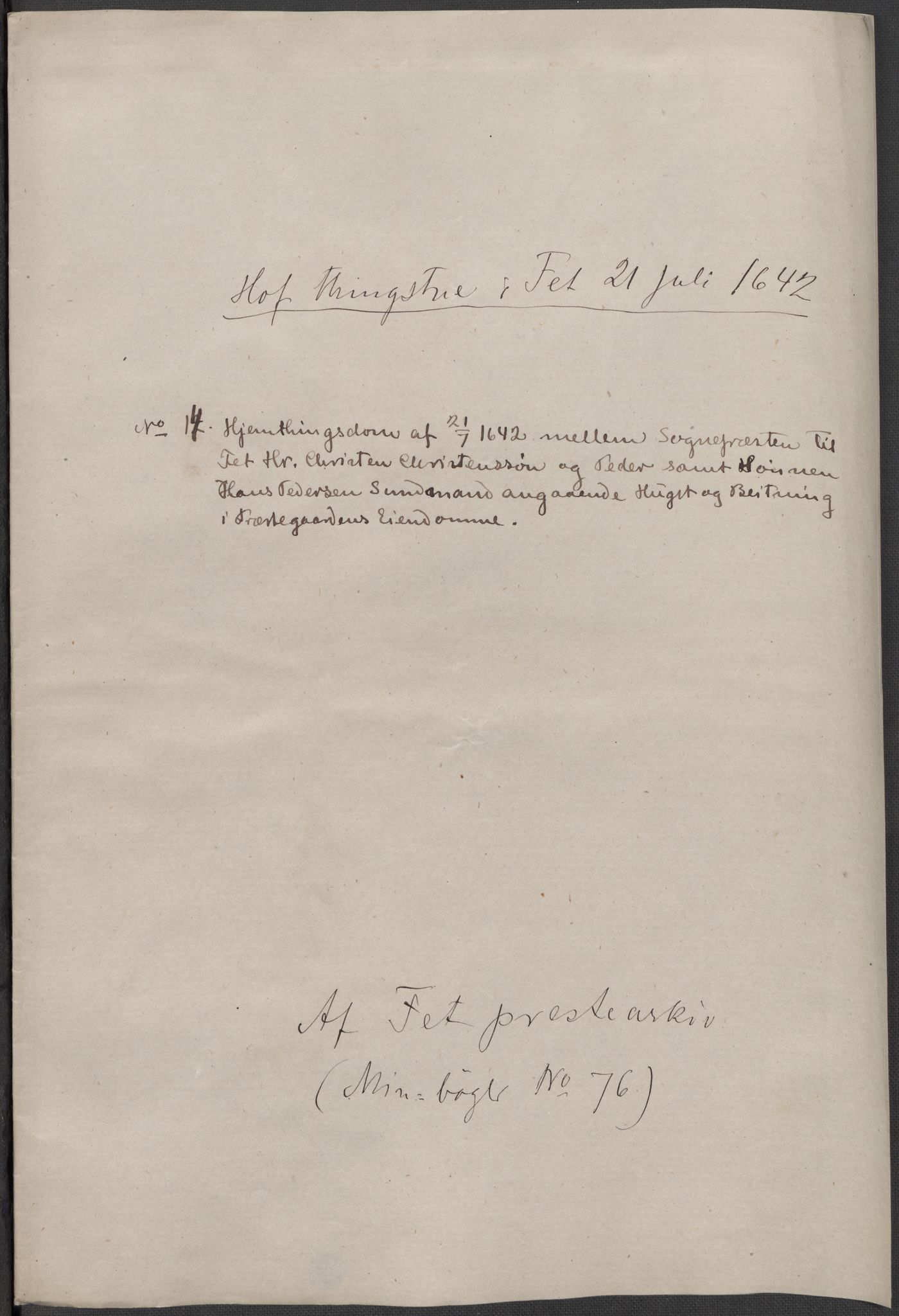 Riksarkivets diplomsamling, RA/EA-5965/F15/L0009: Prestearkiv - Akershus, 1620-1738, p. 97