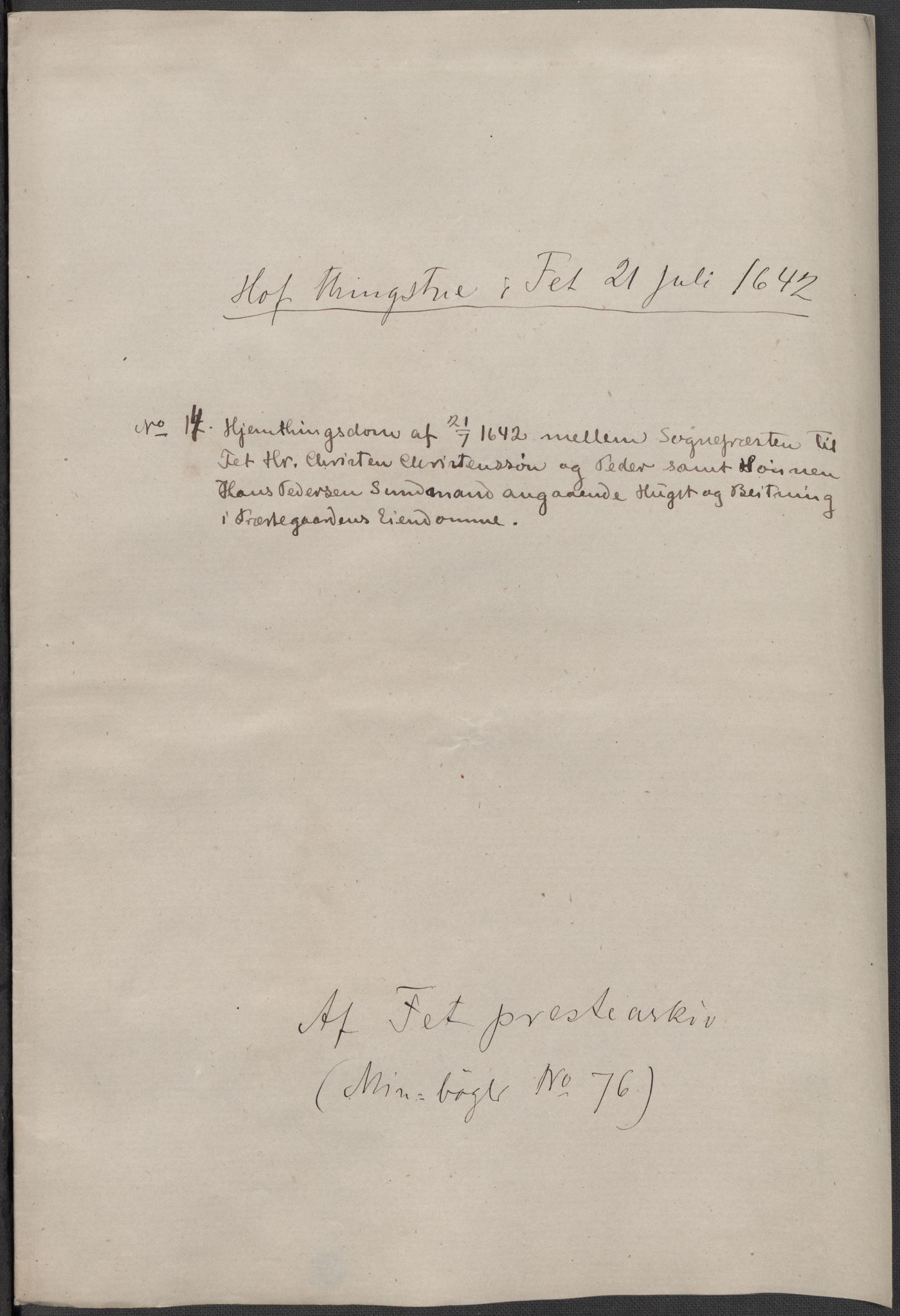 Riksarkivets diplomsamling, AV/RA-EA-5965/F15/L0009: Prestearkiv - Akershus, 1620-1738, p. 97