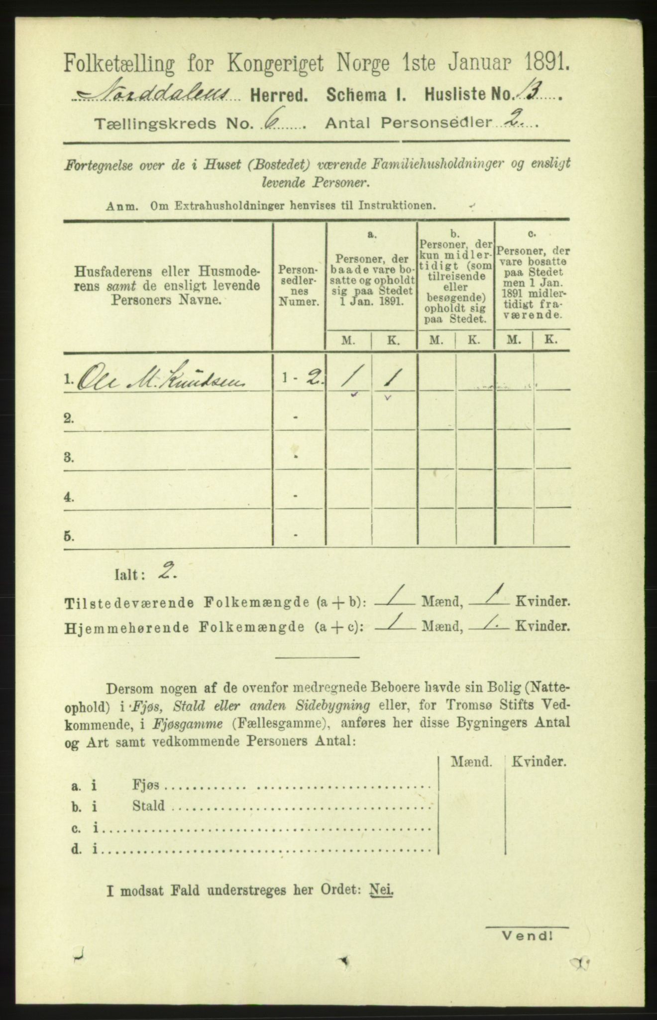 RA, 1891 census for 1524 Norddal, 1891, p. 1157