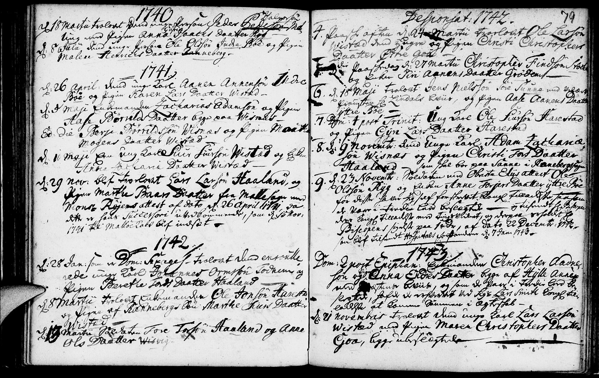 Domkirken sokneprestkontor, SAST/A-101812/001/30/30BA/L0003: Parish register (official) no. A 3 /2, 1738-1760, p. 79