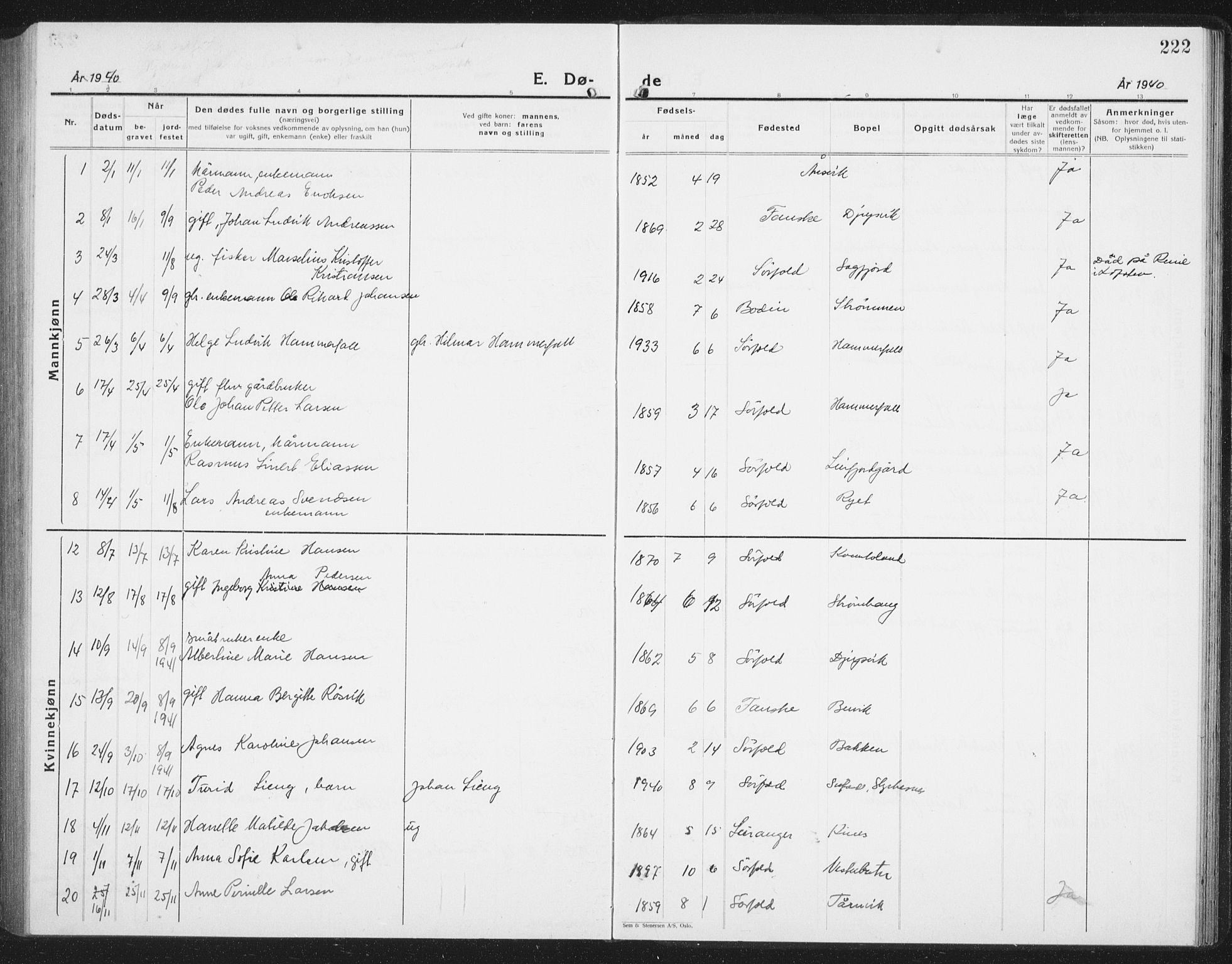 Ministerialprotokoller, klokkerbøker og fødselsregistre - Nordland, AV/SAT-A-1459/854/L0788: Parish register (copy) no. 854C04, 1926-1940, p. 222