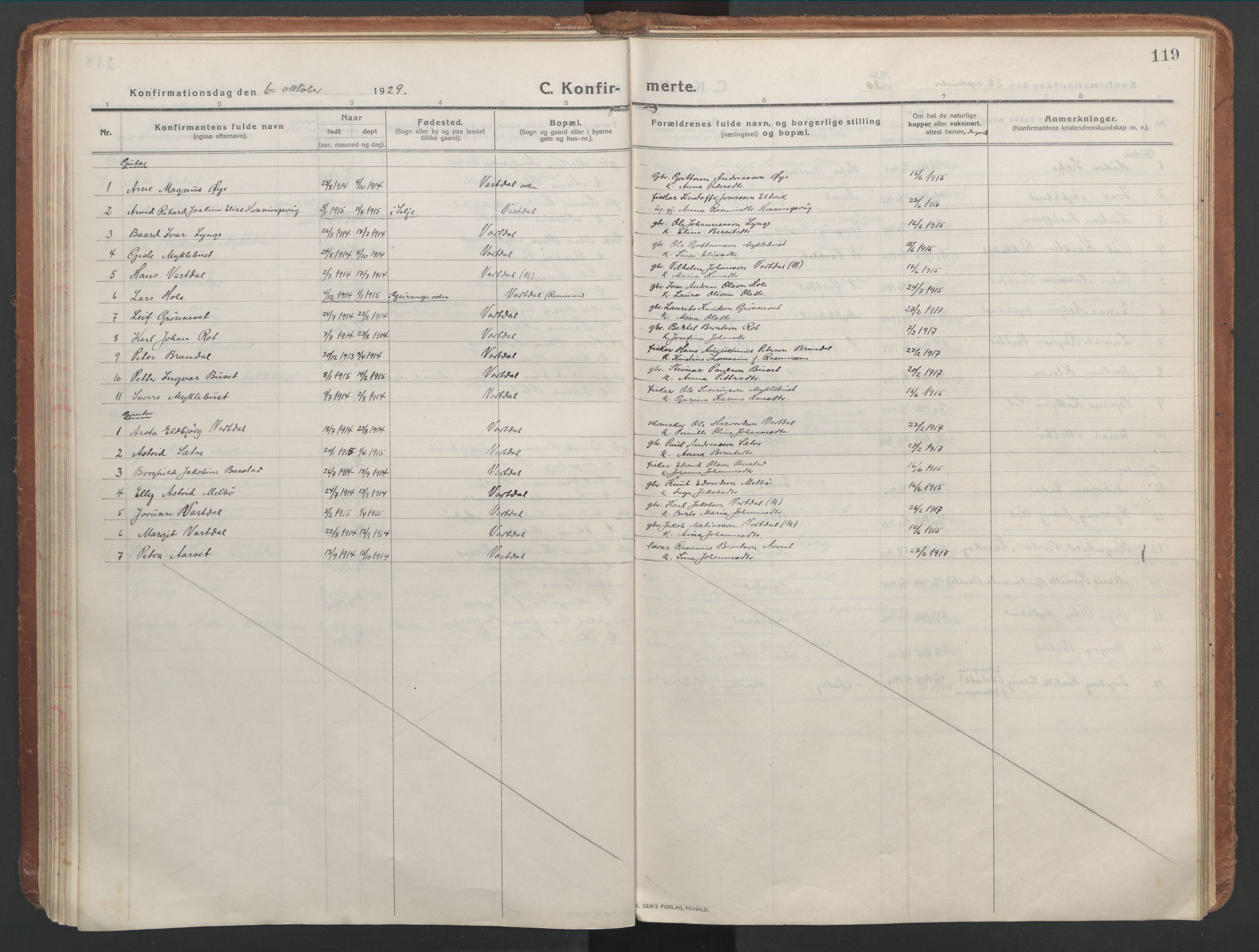 Ministerialprotokoller, klokkerbøker og fødselsregistre - Møre og Romsdal, AV/SAT-A-1454/514/L0200: Parish register (official) no. 514A02, 1913-1943, p. 119