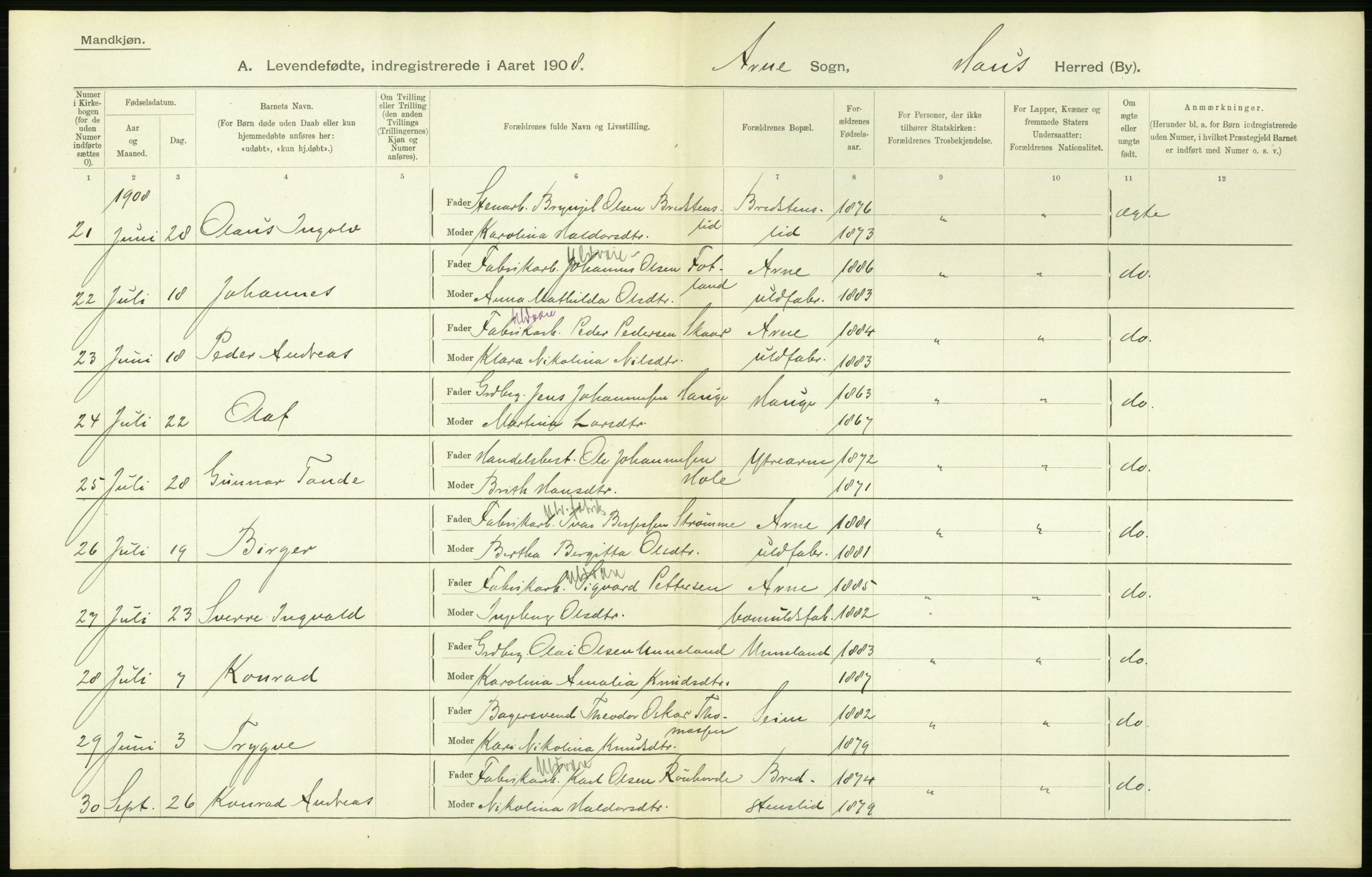 Statistisk sentralbyrå, Sosiodemografiske emner, Befolkning, AV/RA-S-2228/D/Df/Dfa/Dfaf/L0027: S. Bergenhus amt: Levendefødte menn og kvinner. Bygder., 1908, p. 34