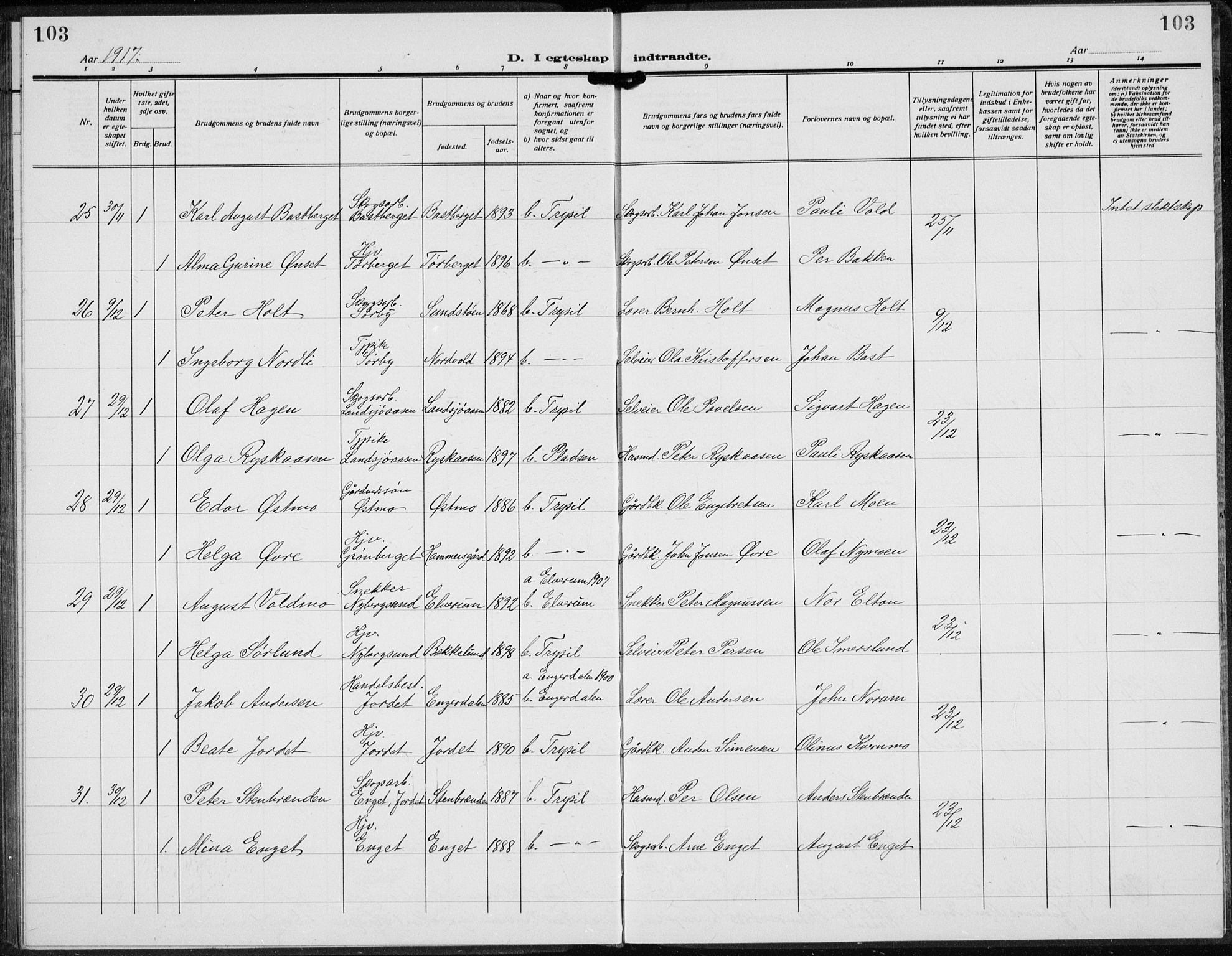 Trysil prestekontor, AV/SAH-PREST-046/H/Ha/Hab/L0010: Parish register (copy) no. 10, 1917-1937, p. 103