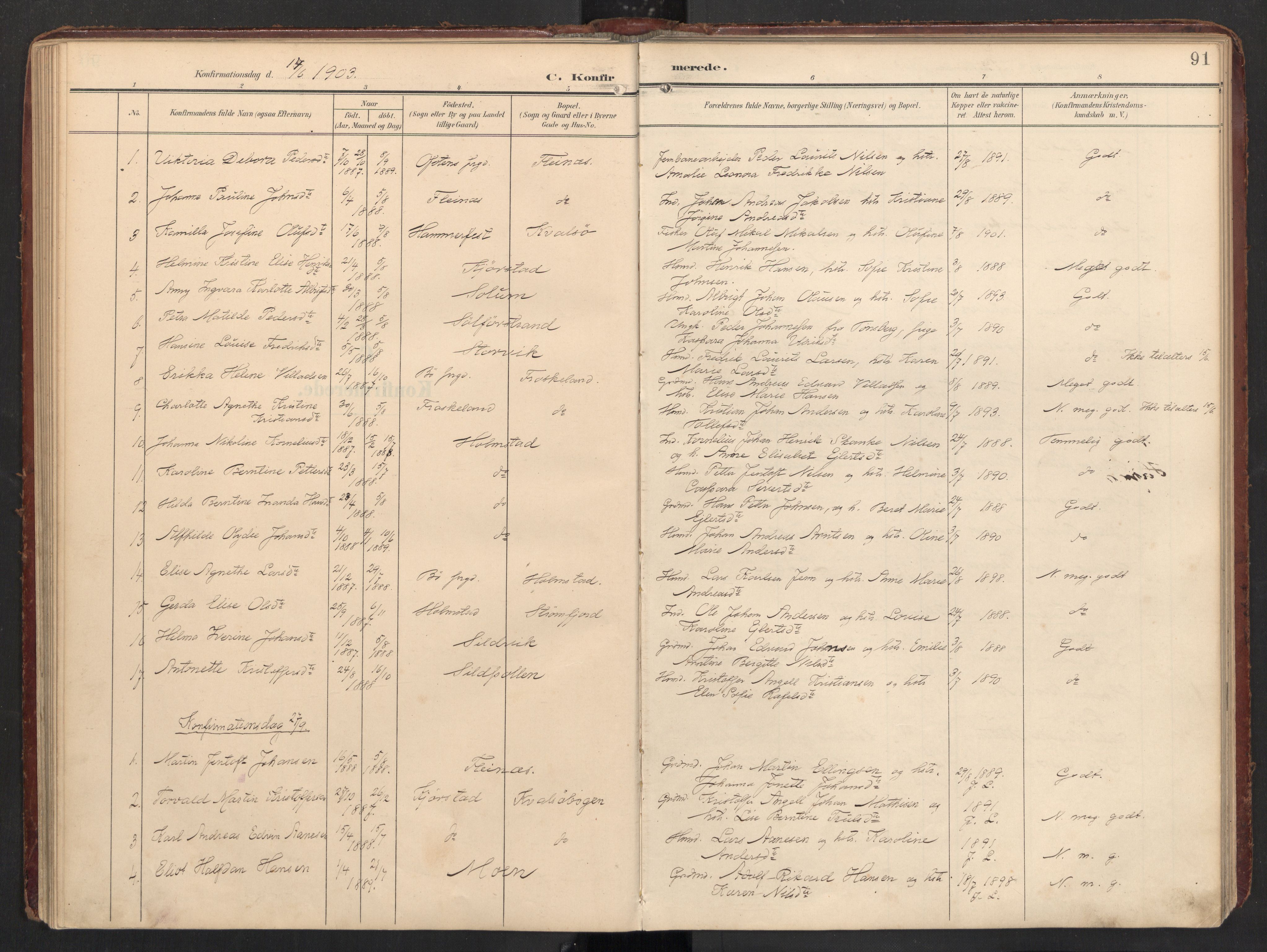 Ministerialprotokoller, klokkerbøker og fødselsregistre - Nordland, SAT/A-1459/890/L1287: Parish register (official) no. 890A02, 1903-1915, p. 91