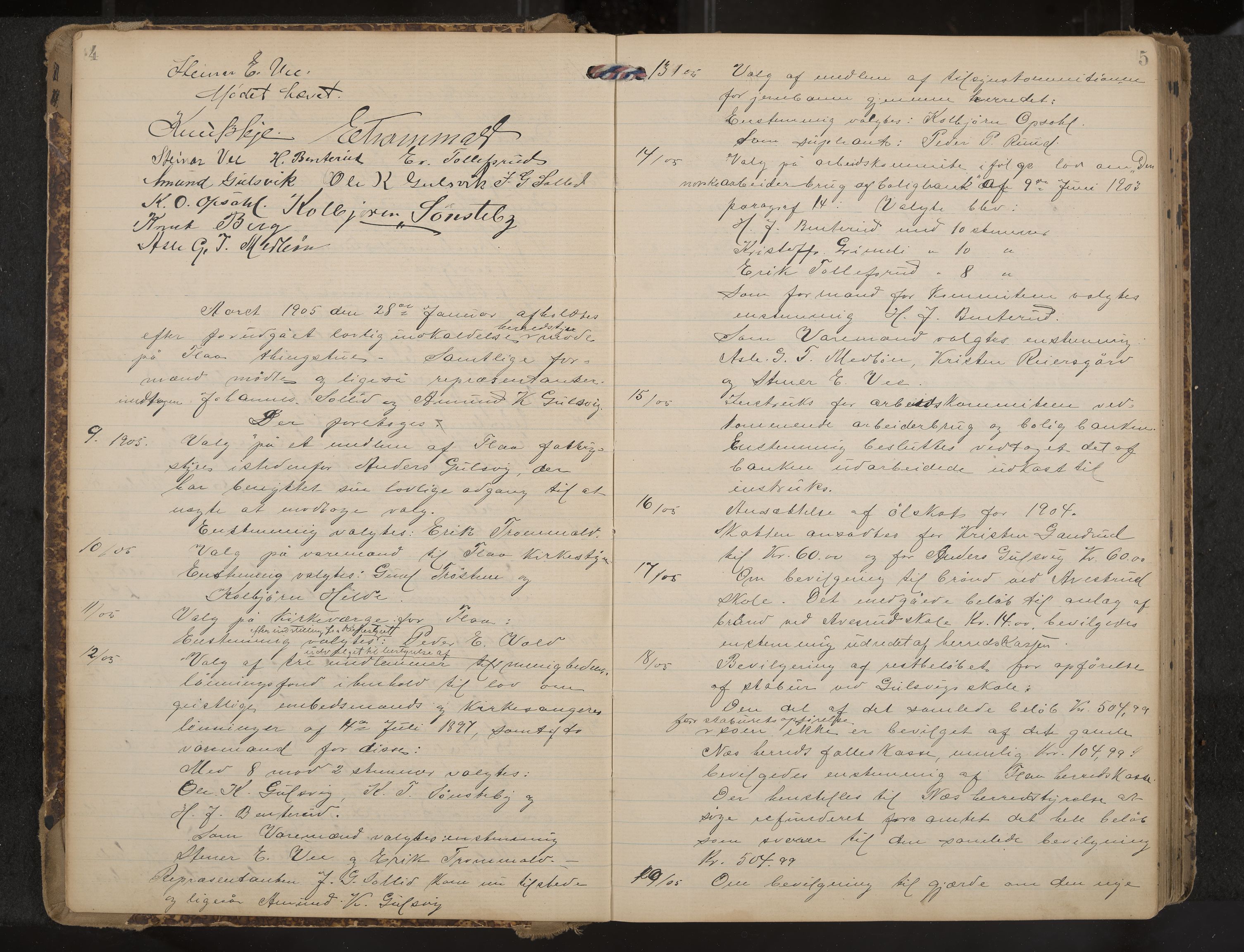 Flå kommunestyre, IKAK/0615022-1/Aa/L0001: Møtebok med register, 1904-1915, p. 4-5