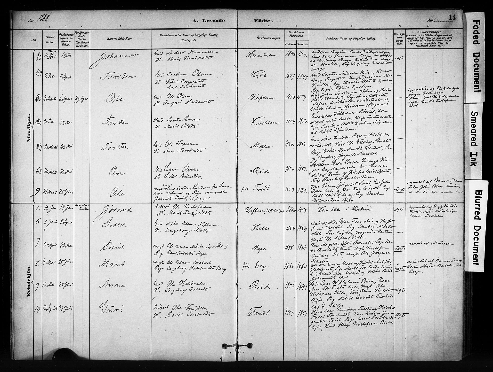 Vang prestekontor, Valdres, AV/SAH-PREST-140/H/Ha/L0009: Parish register (official) no. 9, 1882-1914, p. 14