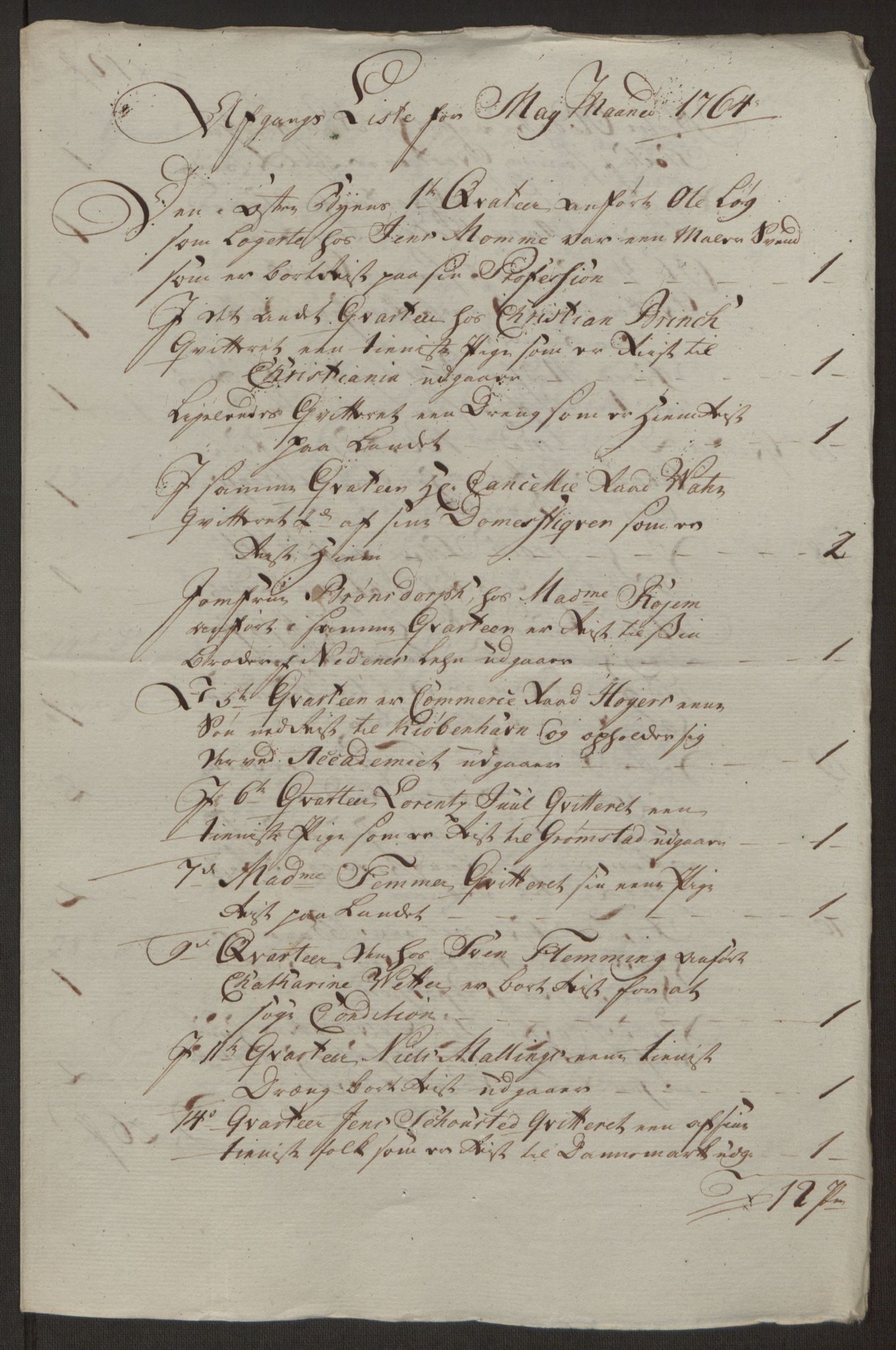 Rentekammeret inntil 1814, Reviderte regnskaper, Byregnskaper, AV/RA-EA-4066/R/Rm/L0265/0001: [M6] Kontribusjonsregnskap / Ekstraskatt, 1762-1764, p. 259