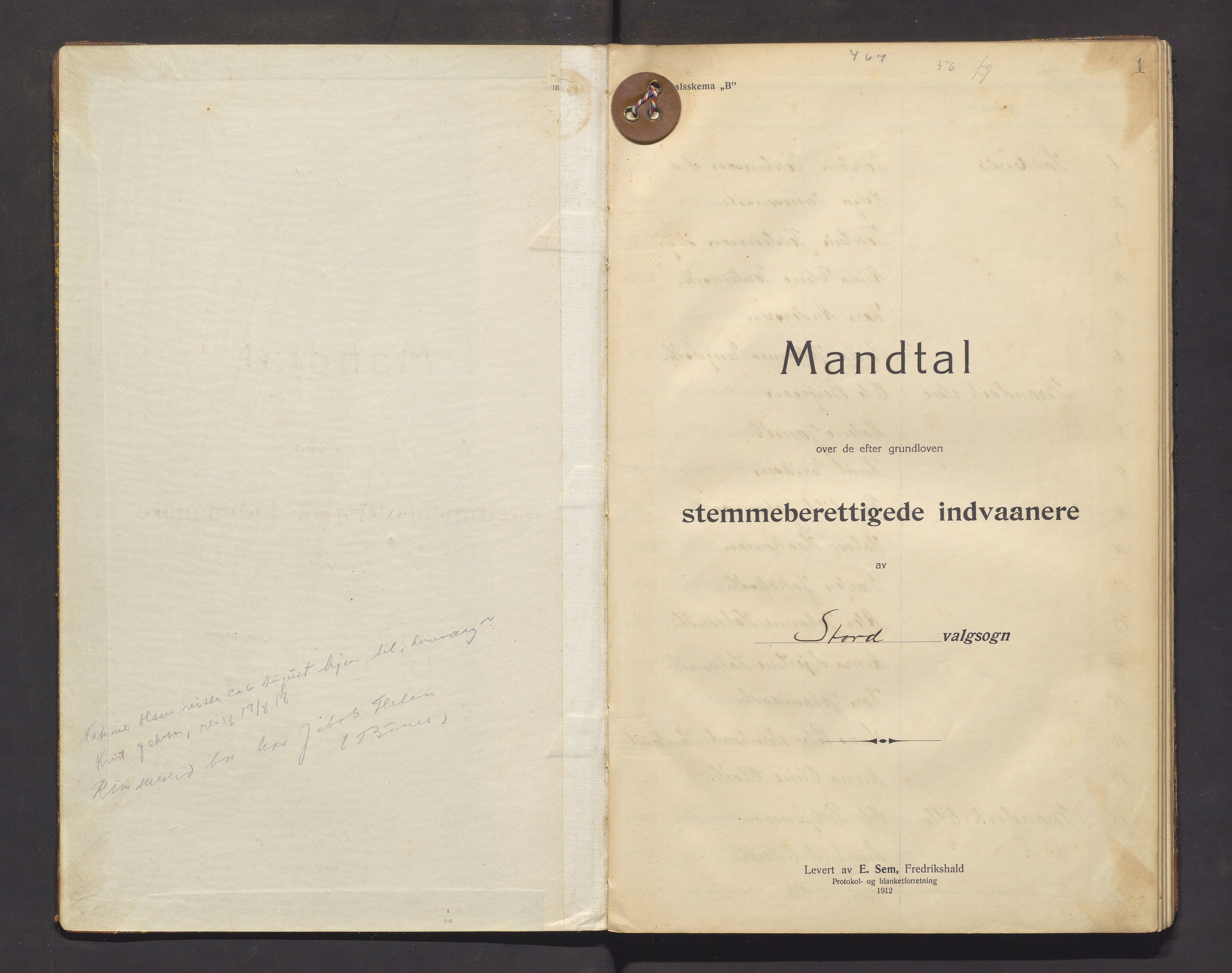 Stord kommune. Valstyret, IKAH/1221-011/F/Fa/L0009: Manntalsprotokoll over røysteføre i Stord valsokn, 1915