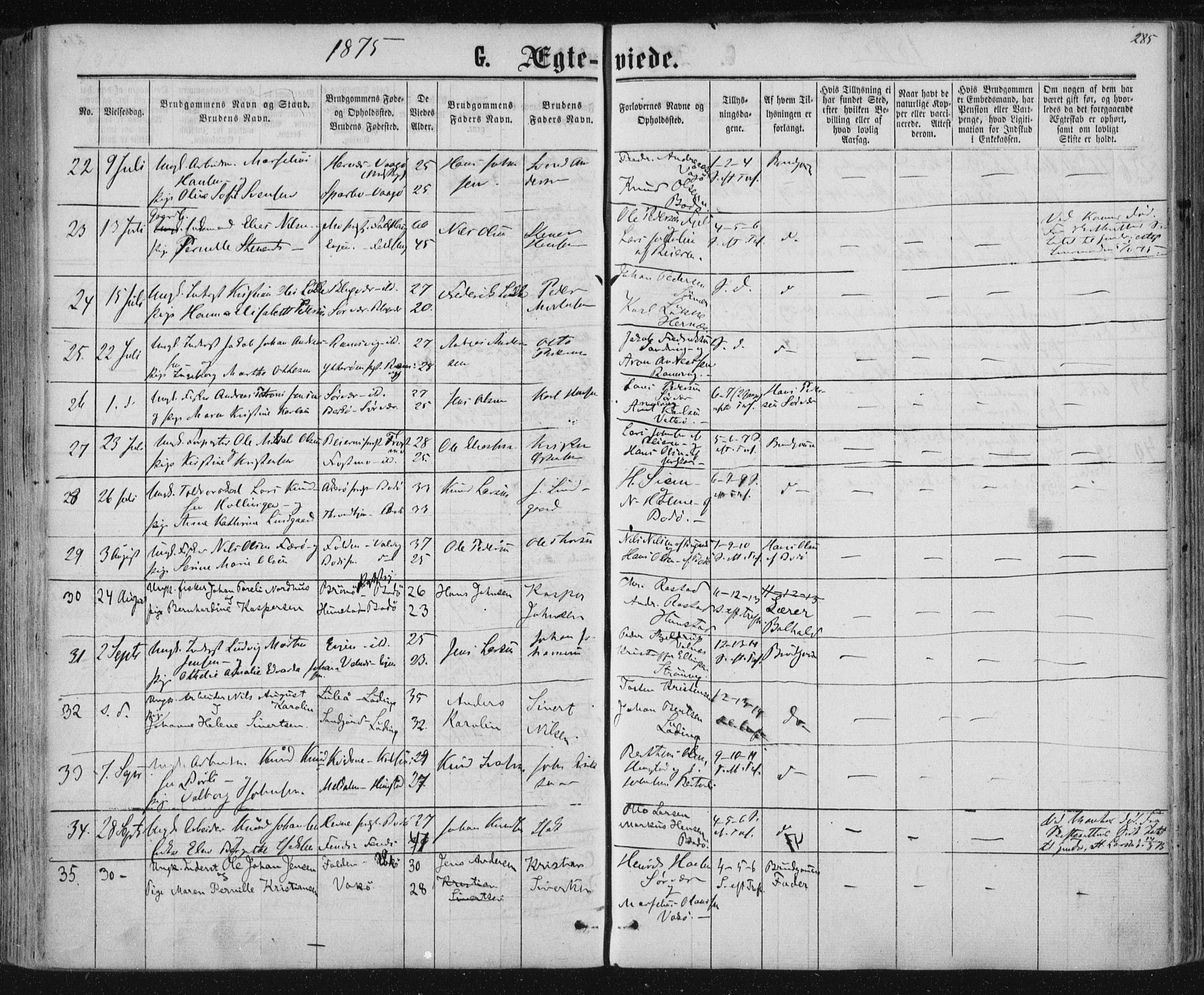 Ministerialprotokoller, klokkerbøker og fødselsregistre - Nordland, AV/SAT-A-1459/801/L0008: Parish register (official) no. 801A08, 1864-1875, p. 285