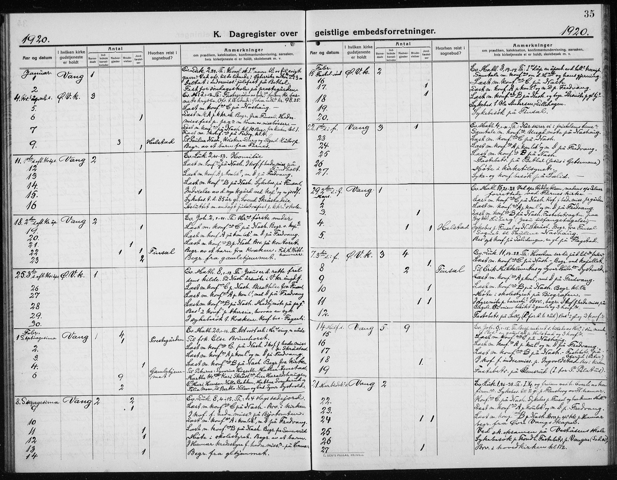 Vang prestekontor, Hedmark, SAH/PREST-008/H/Ha/Haa/L0020: Parish register (official) no. 20, 1911-1926, p. 35