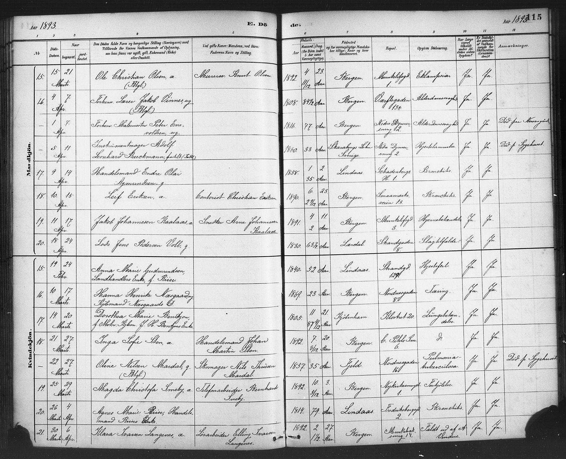 Nykirken Sokneprestembete, AV/SAB-A-77101/H/Haa/L0044: Parish register (official) no. E 4, 1882-1898, p. 115