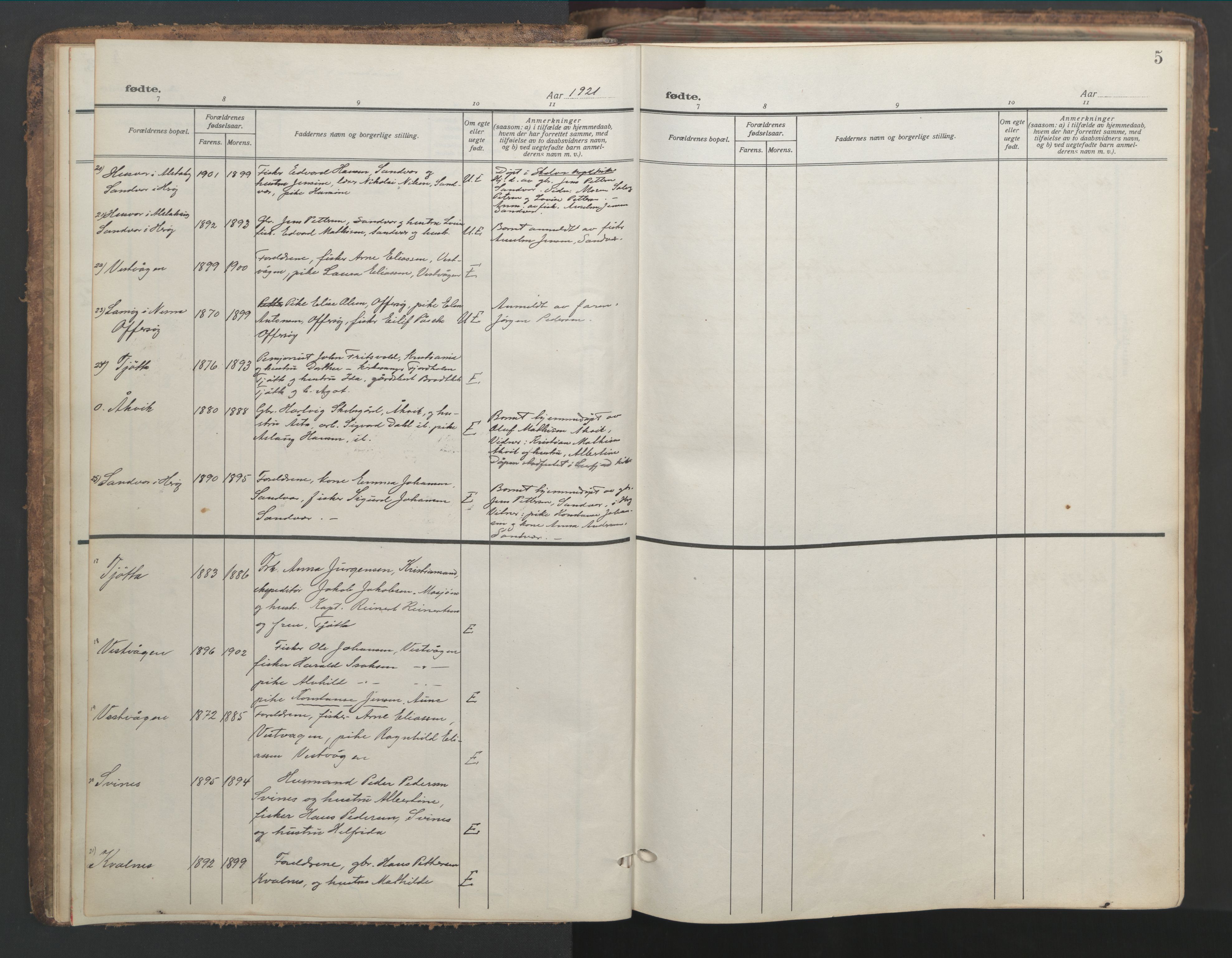 Ministerialprotokoller, klokkerbøker og fødselsregistre - Nordland, AV/SAT-A-1459/817/L0269: Parish register (copy) no. 817C04, 1921-1949, p. 5