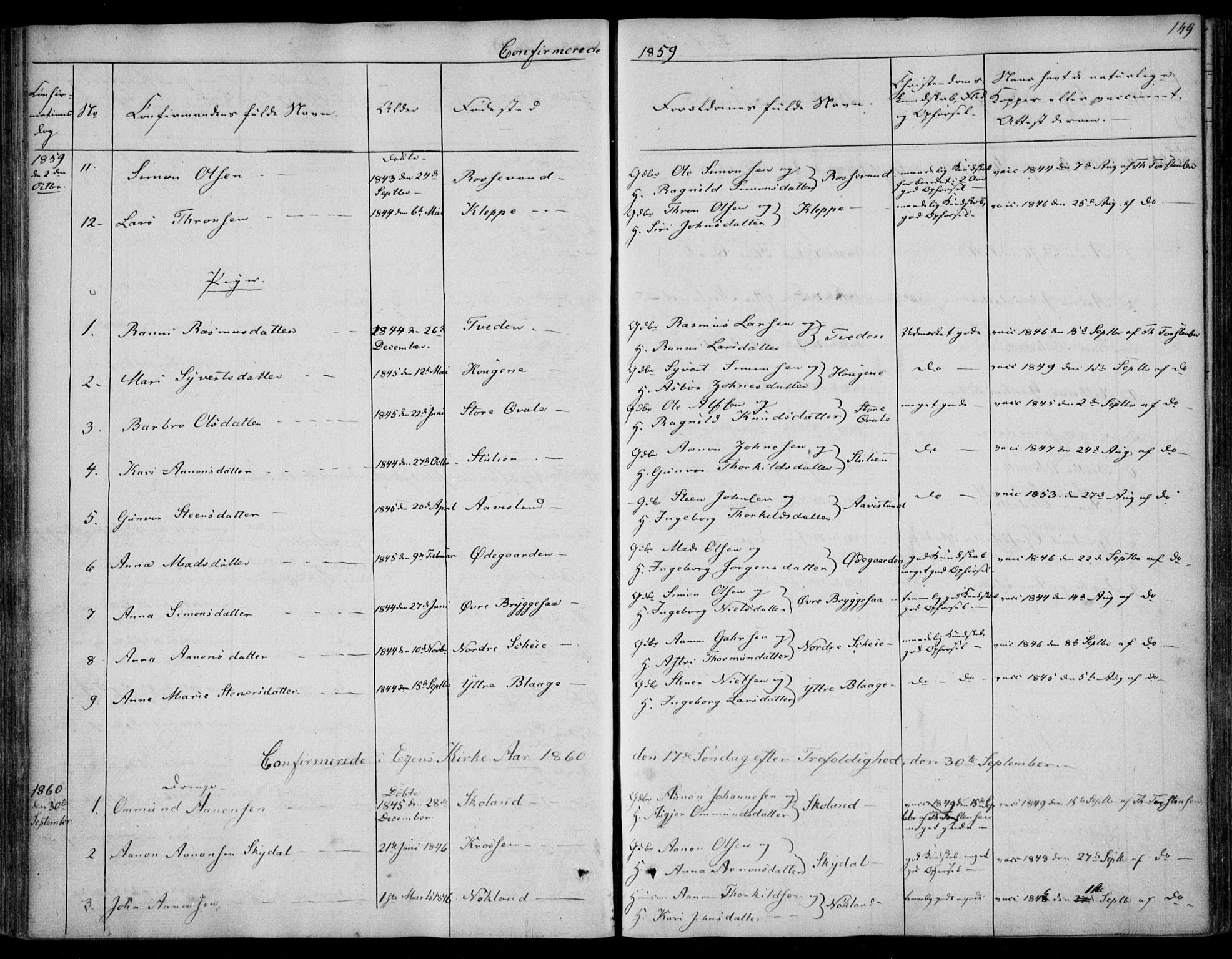 Hægebostad sokneprestkontor, SAK/1111-0024/F/Fa/Fab/L0002: Parish register (official) no. A 2, 1836-1872, p. 149