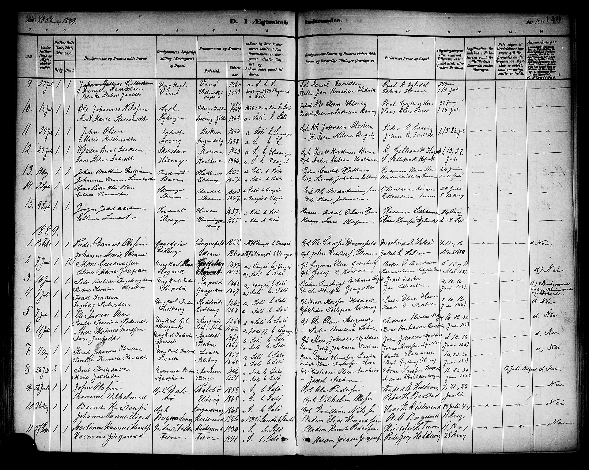 Selje sokneprestembete, SAB/A-99938/H/Ha/Haa/Haab: Parish register (official) no. B 1, 1881-1890, p. 140
