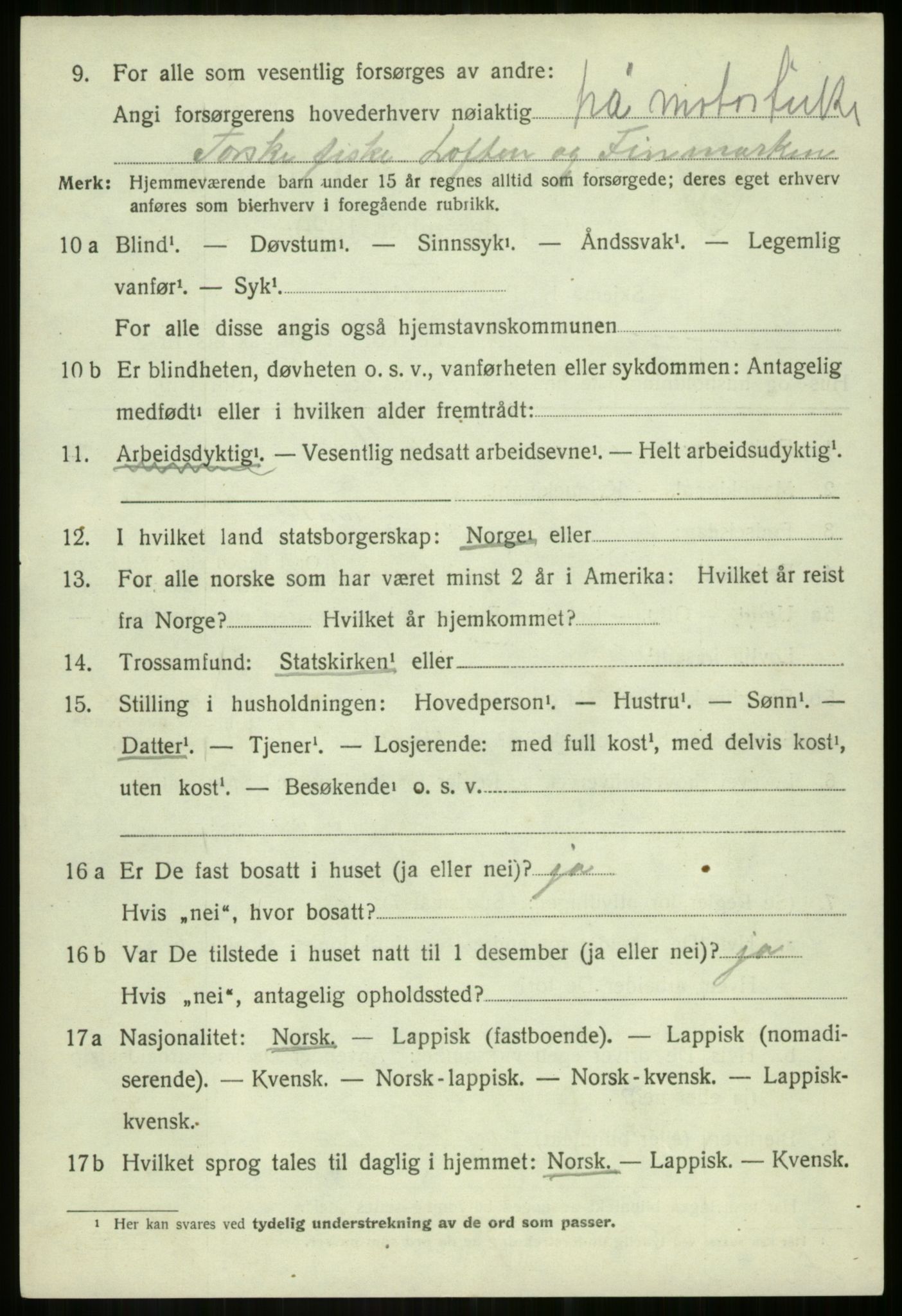 SATØ, 1920 census for Salangen, 1920, p. 943